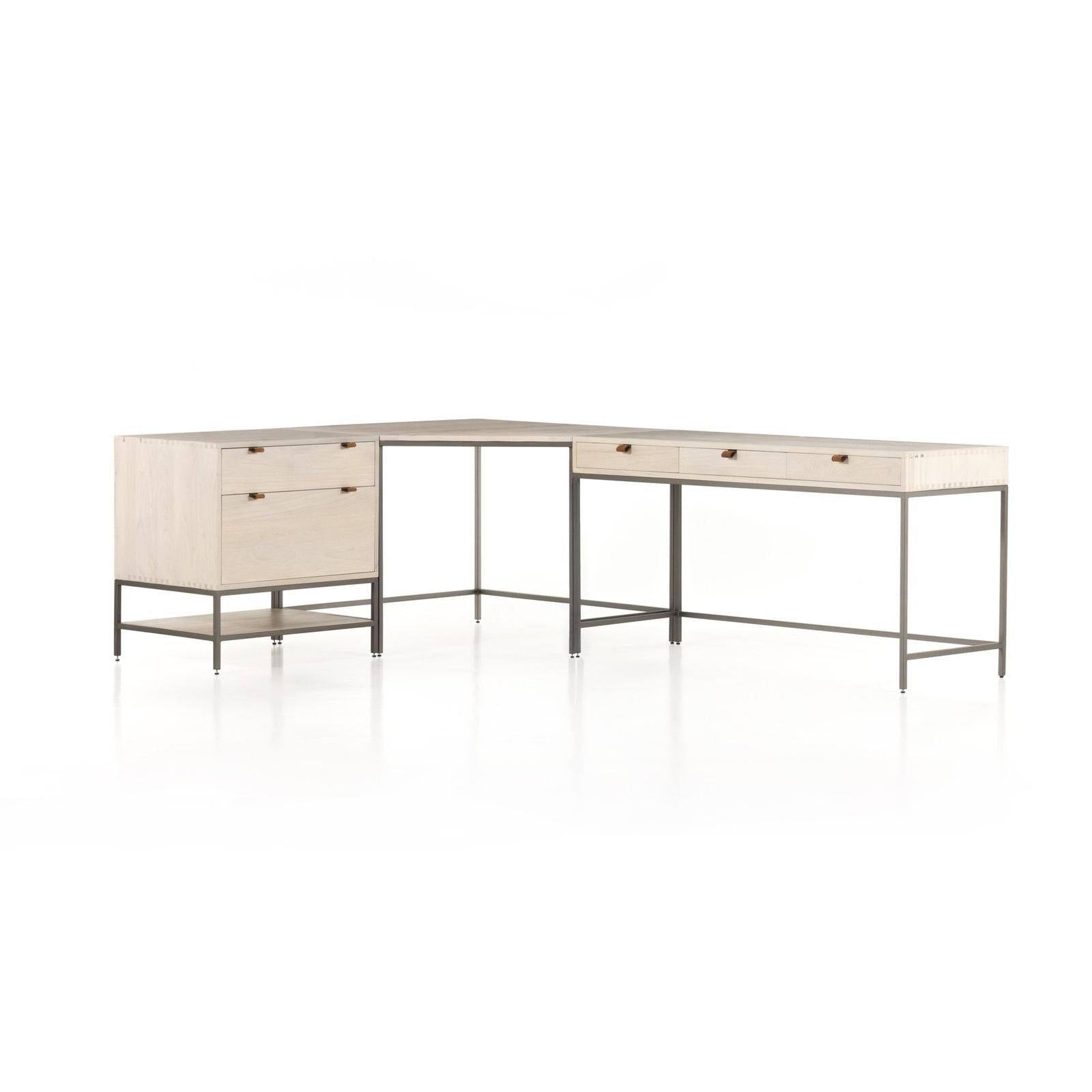 Four Hands Trey L-Shaped Desk System With Filing Cabinet