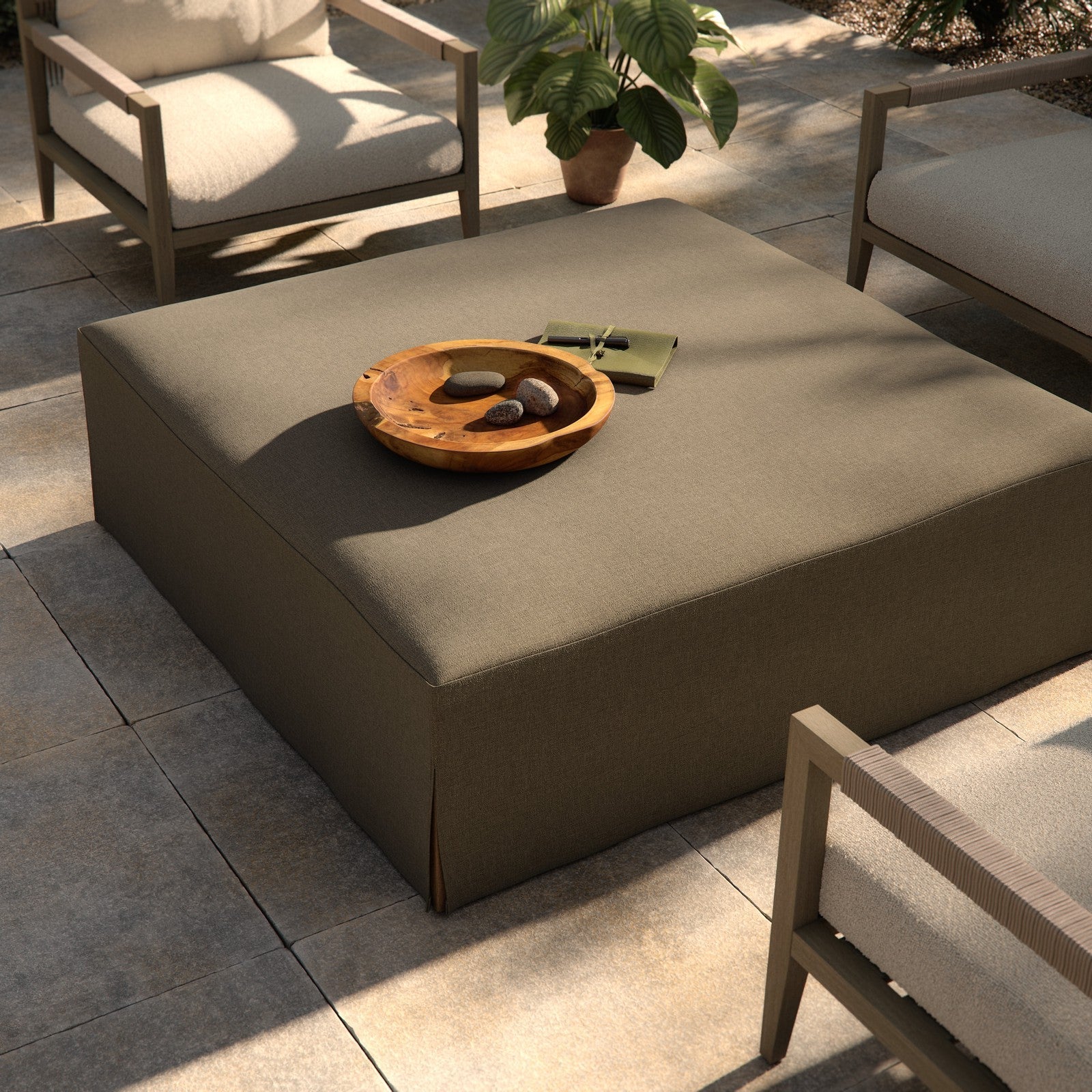 Laskin Outdoor Ottoman-Washed Brown-Fsc