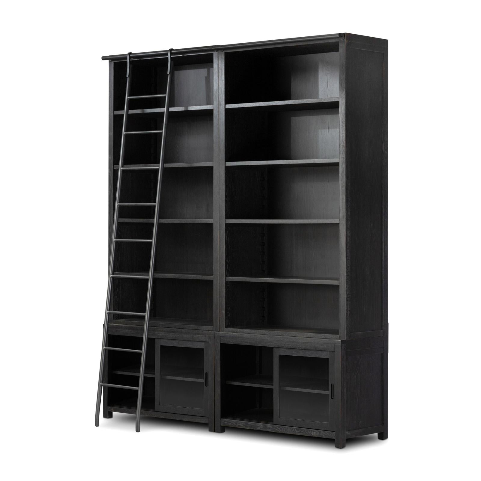 Admont Double Bookcase W Ladder-Worn Blk