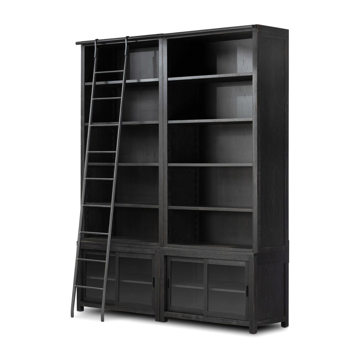 Admont Double Bookcase W Ladder-Worn Blk