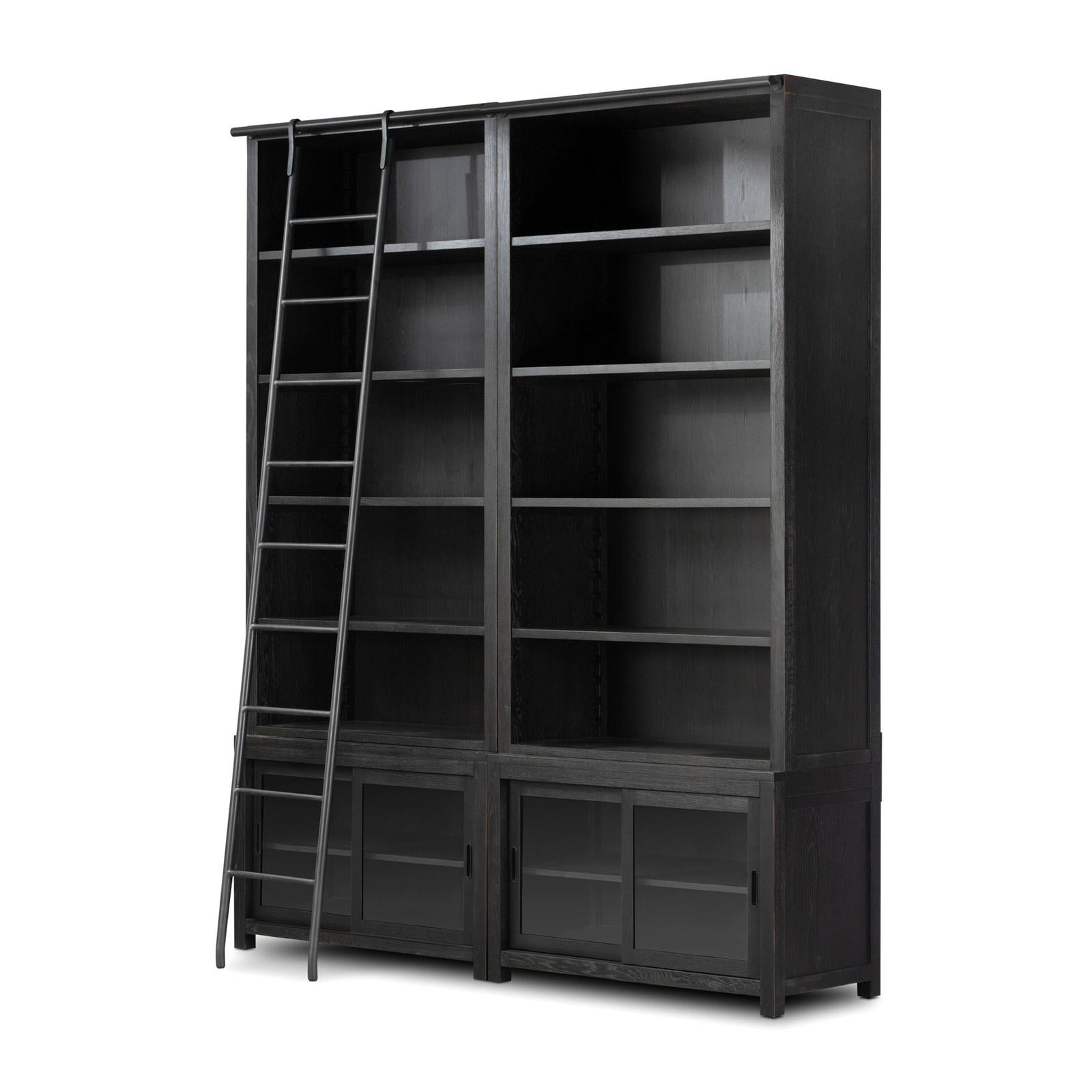 Admont Double Bookcase W Ladder-Worn Blk
