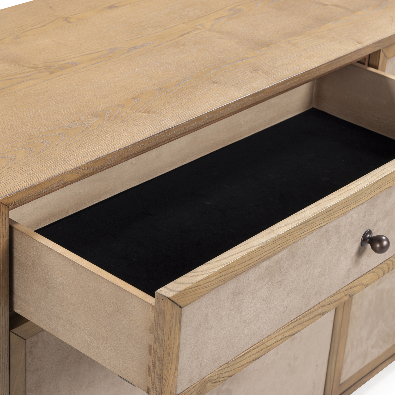 TOV Furniture Laurentis Light Taupe Suede and Wood Drawer Dresser