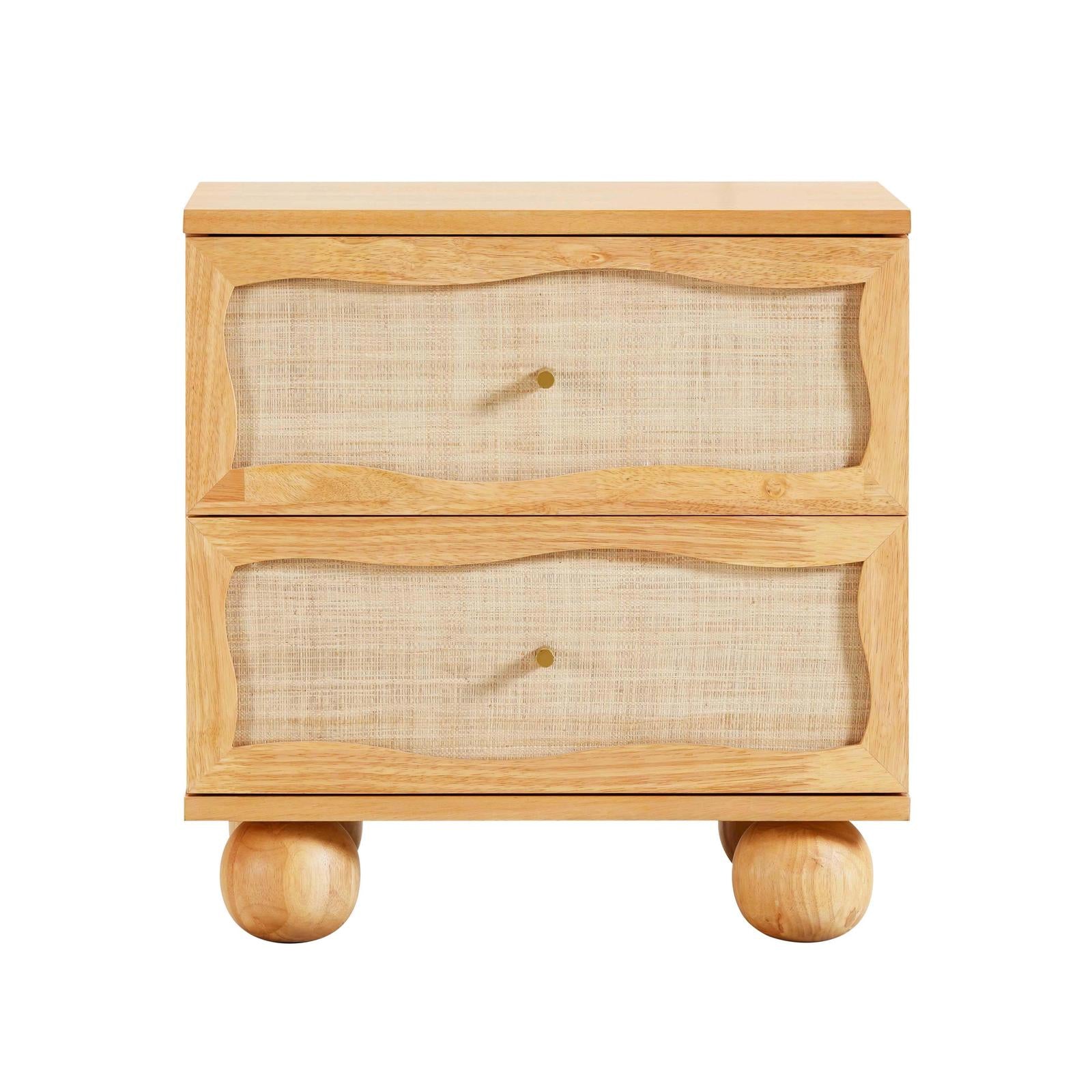 TOV Furniture Grappa Natural Wood & Rattan Wavy Nightstand