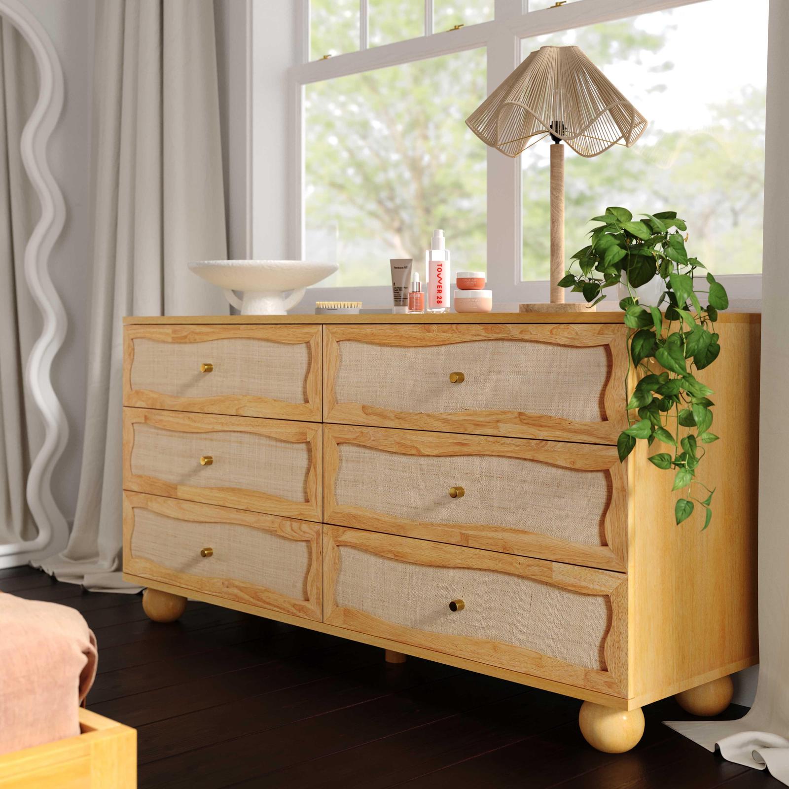 TOV Furniture Grappa Natural Wood & Rattan Wavy Dresser