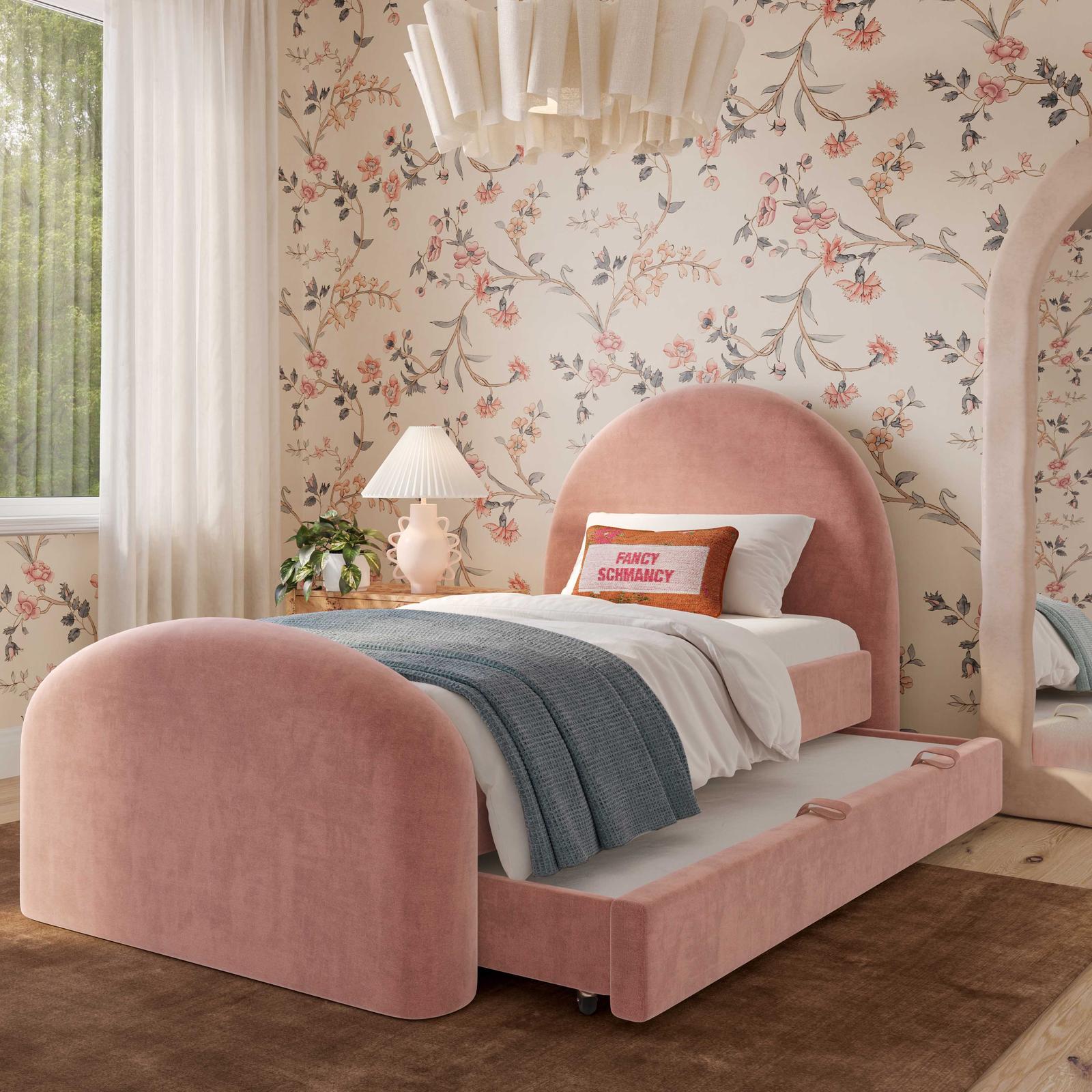 TOV Furniture Moon Rose Upcycled Contract-Grade Chenille Twin Trundle Bed