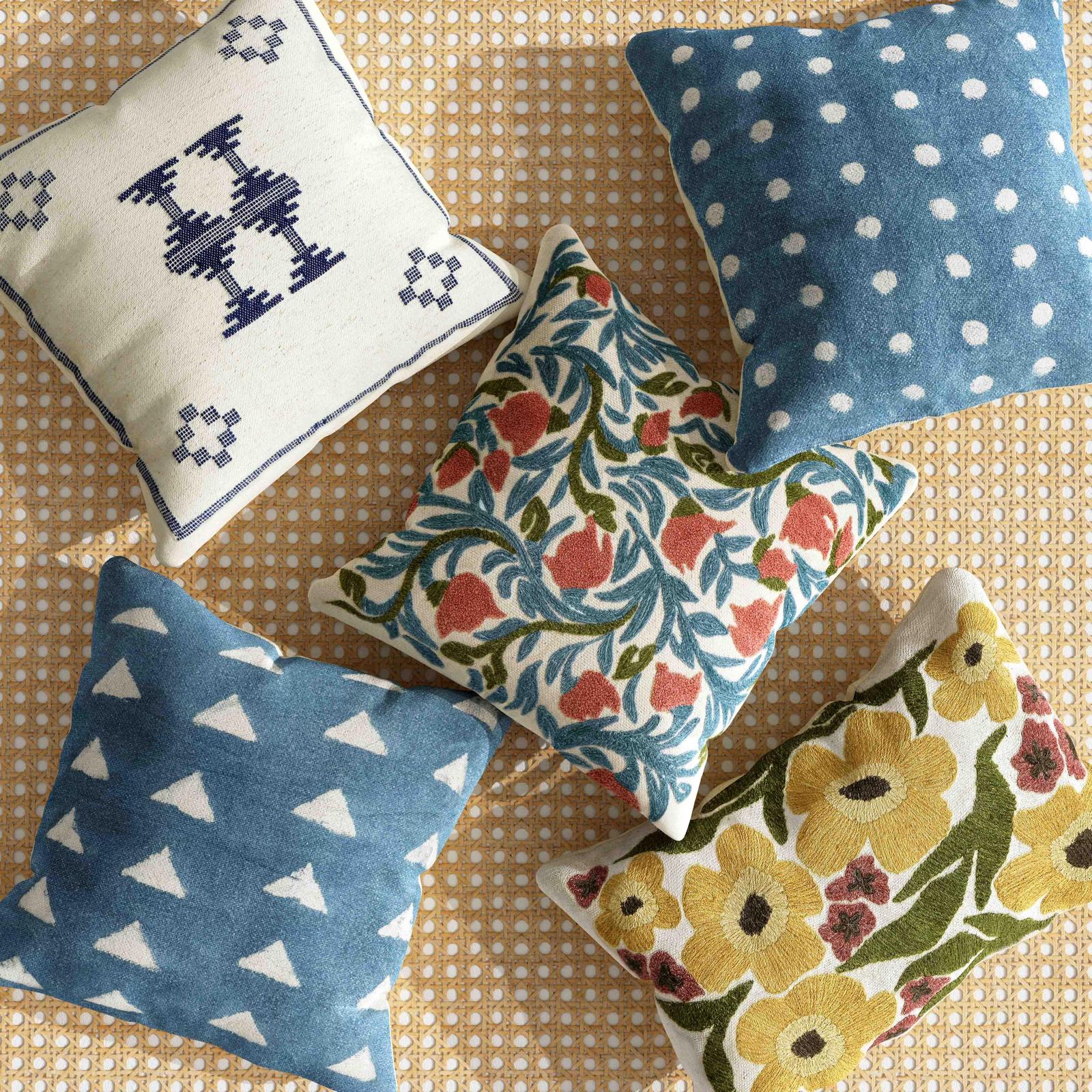 TOV Furniture Tulip Embroidered Floral Wool Square Throw Pillow