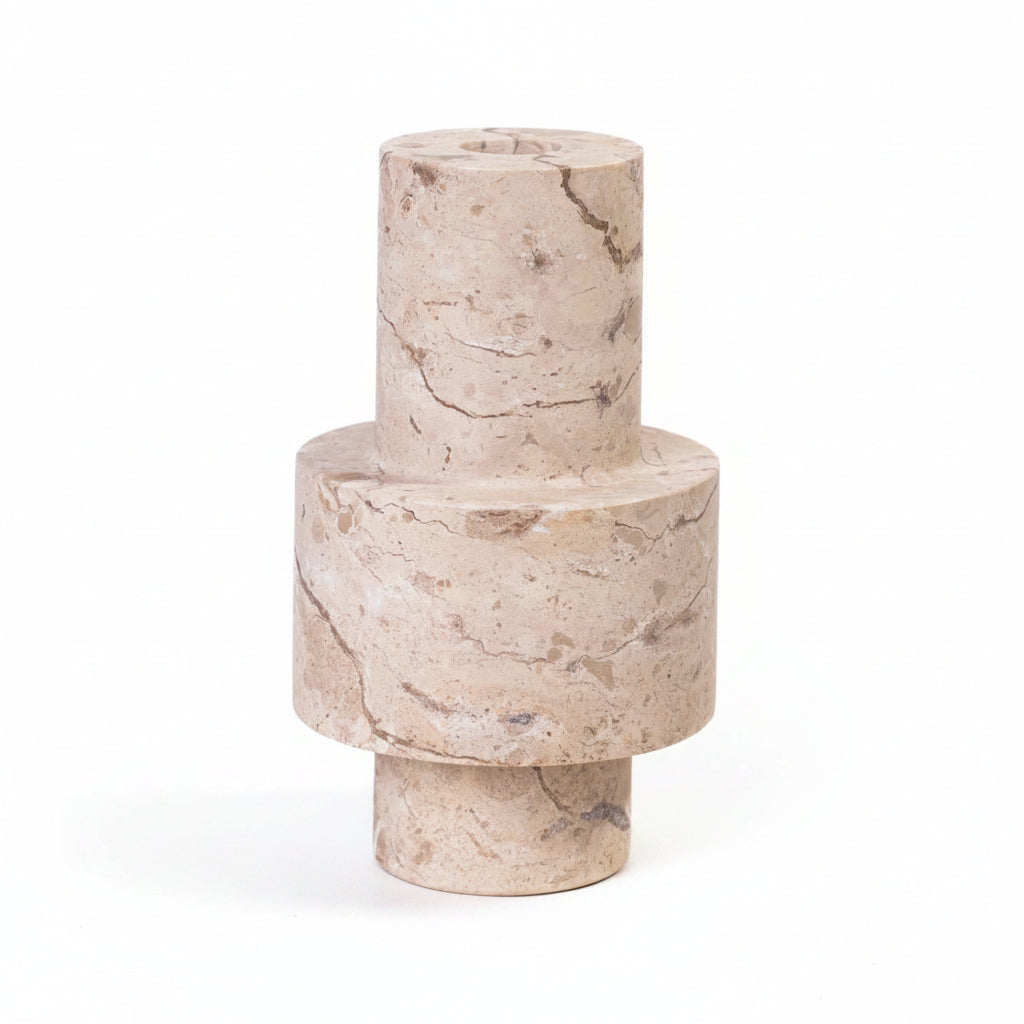 TOV Furniture Natural Travertine Turned Candle Holder