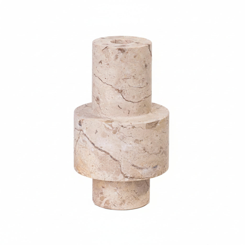 TOV Furniture Natural Travertine Turned Candle Holder