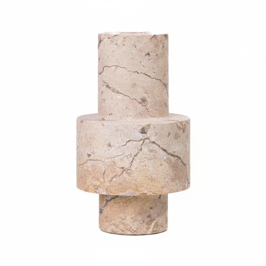 TOV Furniture Natural Travertine Turned Candle Holder