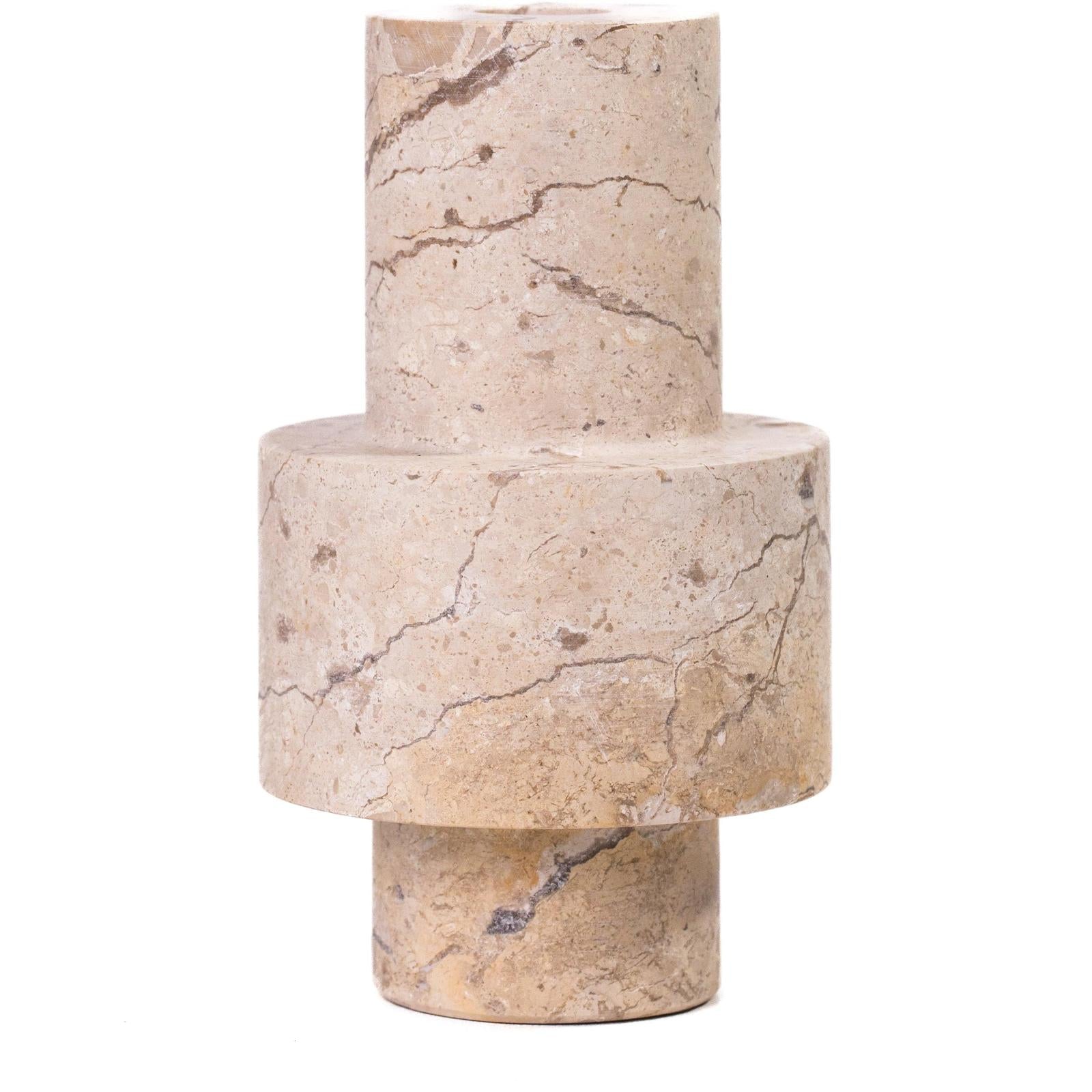 TOV Furniture Natural Travertine Turned Candle Holder