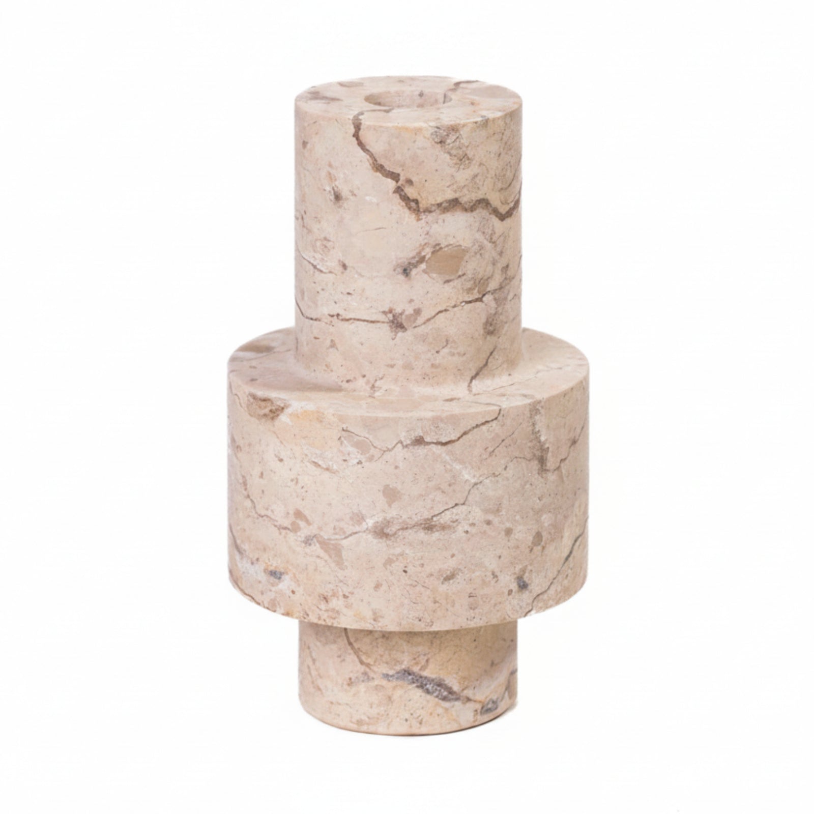 TOV Furniture Natural Travertine Turned Candle Holder