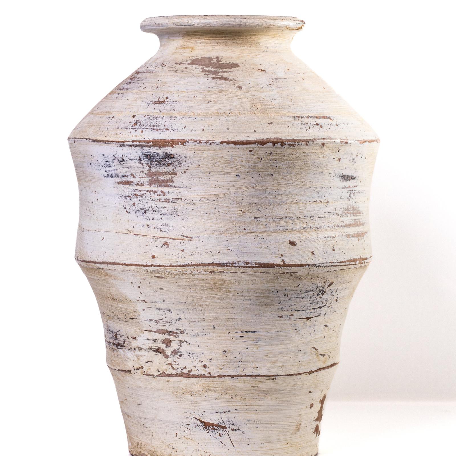 TOV Furniture Visha Scalloped Distressed Cream Terracotta Decorative Vase