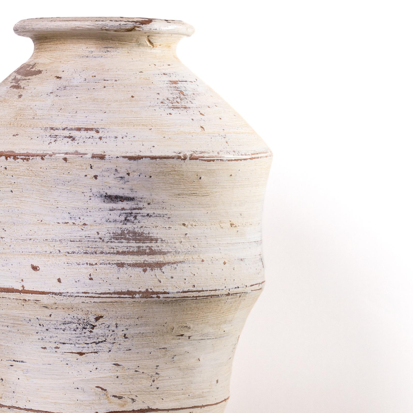 TOV Furniture Visha Scalloped Distressed Cream Terracotta Decorative Vase