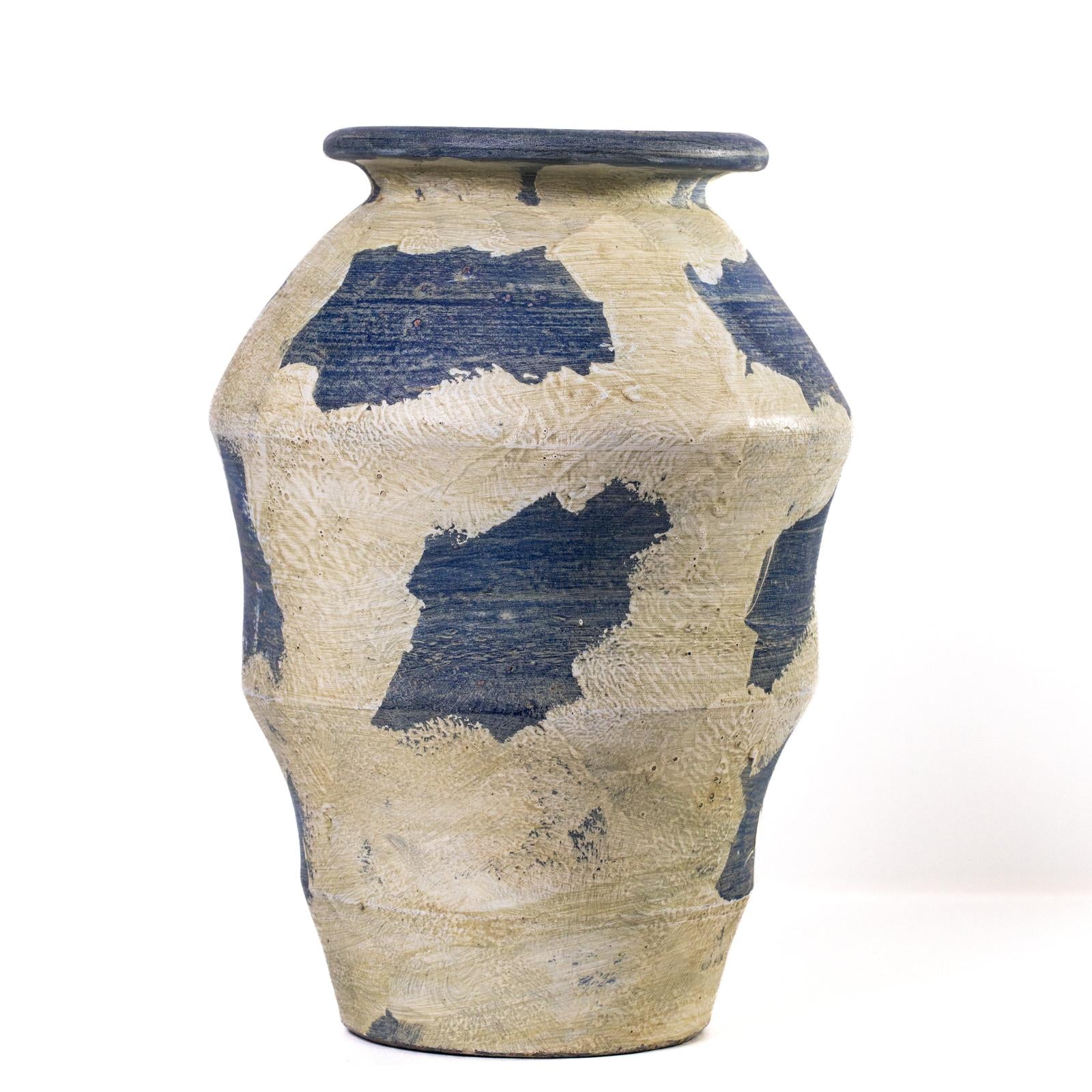 TOV Furniture Visha Cream and Blue Terracotta Decorative Vase