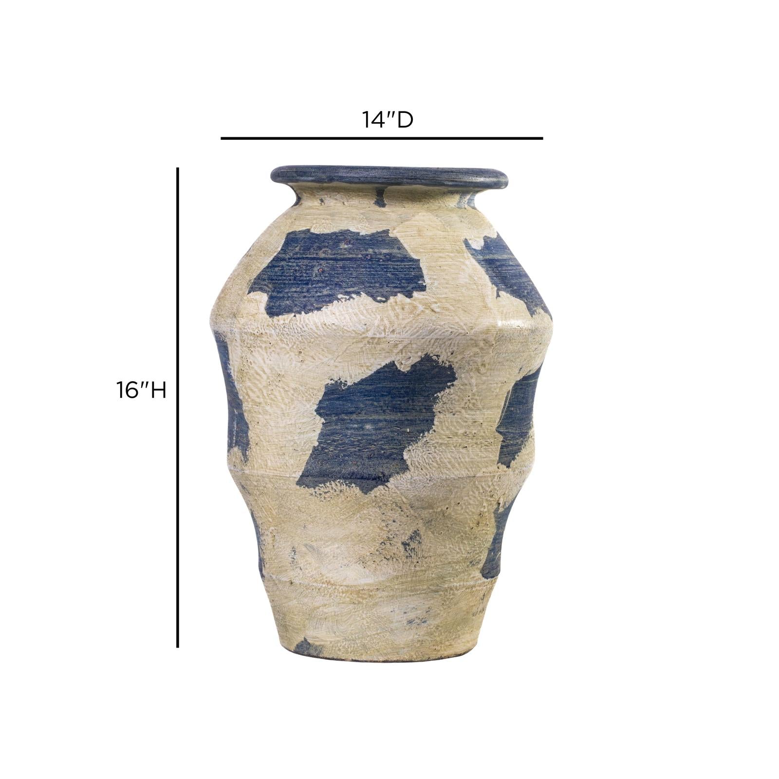 TOV Furniture Visha Cream and Blue Terracotta Decorative Vase
