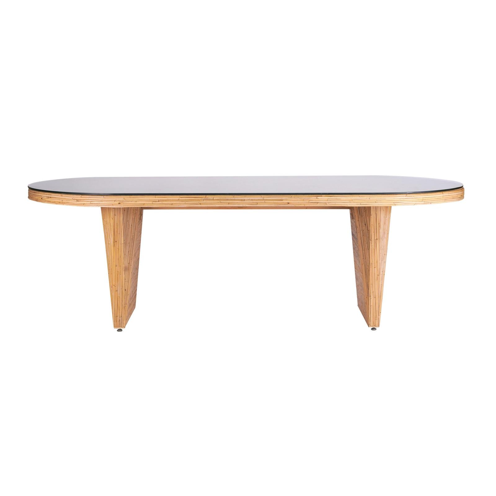 TOV Furniture Caren Natural Rattan and Glass Oval Dining Table