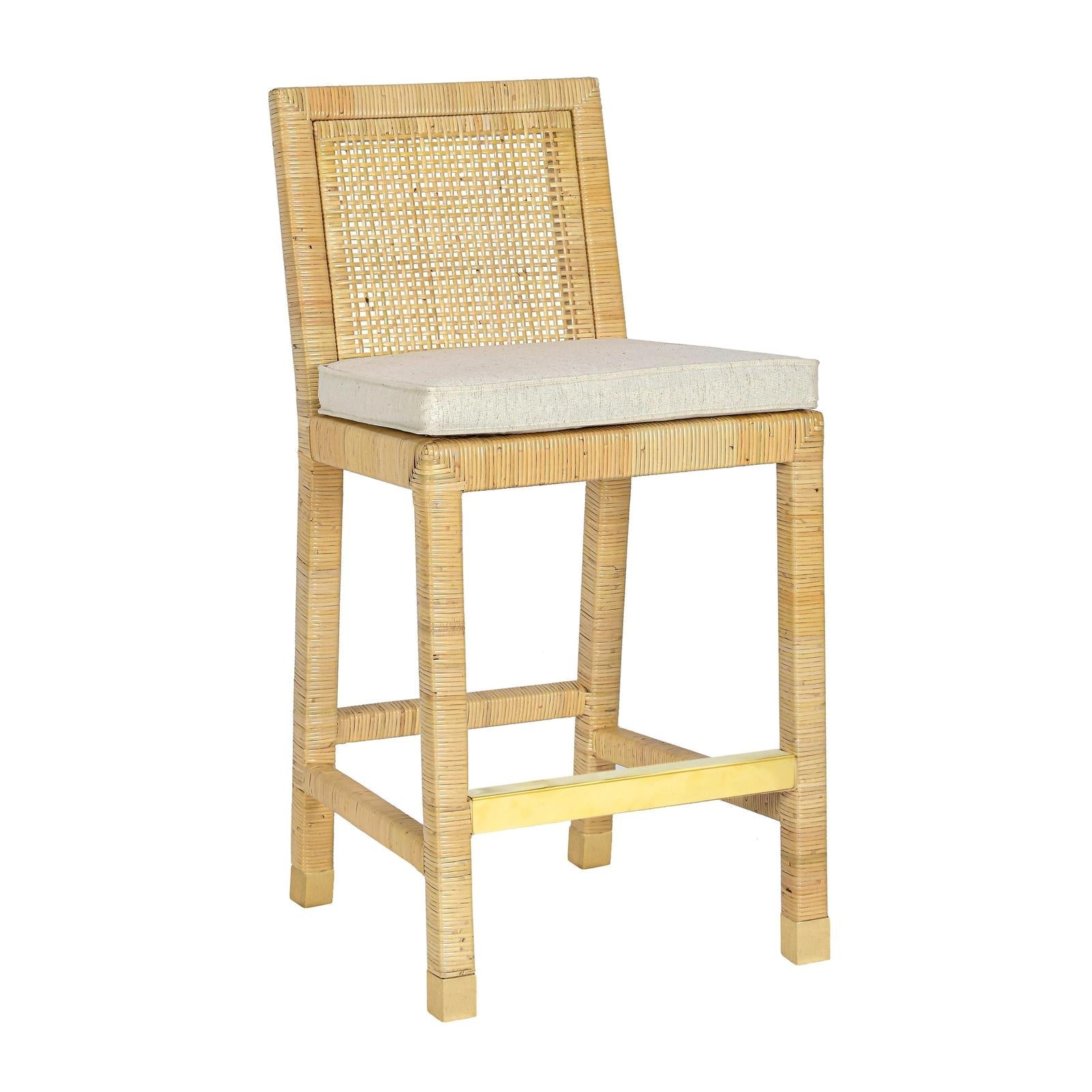TOV Furniture Amara Rattan & Cream Contract-Grade Linen Counter Stool