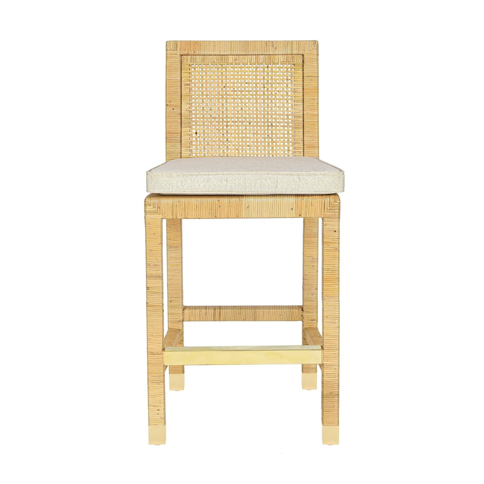TOV Furniture Amara Rattan & Cream Contract-Grade Linen Counter Stool
