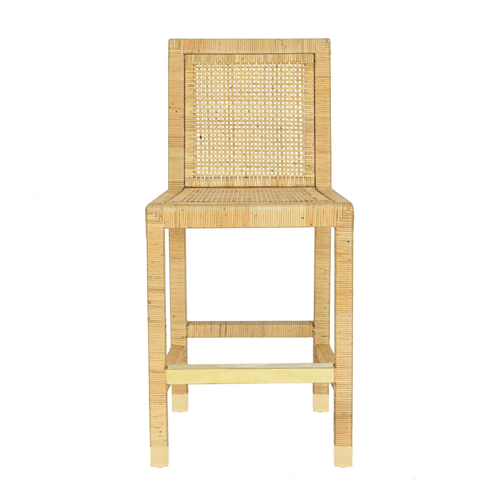 TOV Furniture Amara Rattan & Cream Contract-Grade Linen Counter Stool
