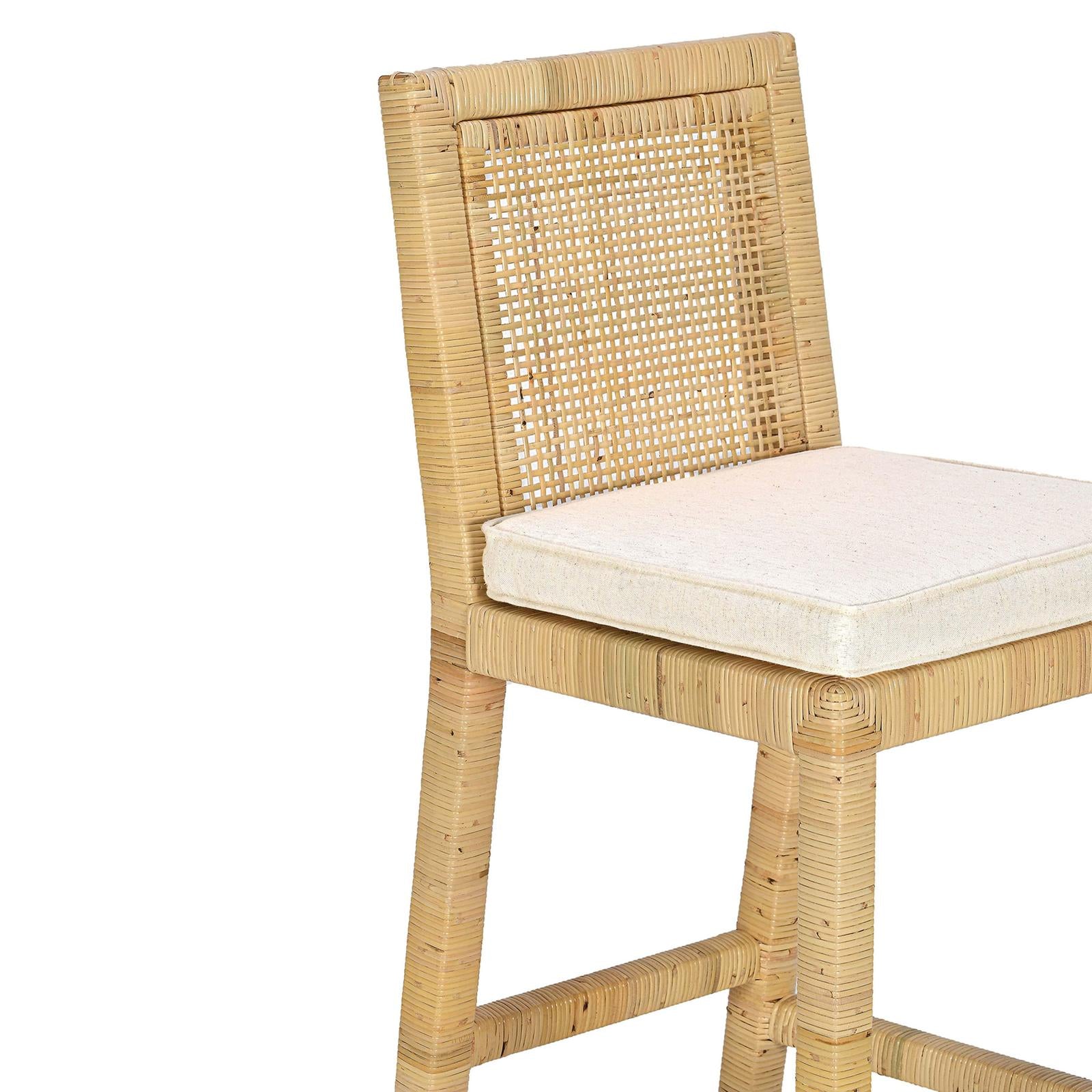TOV Furniture Amara Rattan & Cream Contract-Grade Linen Bar Stool