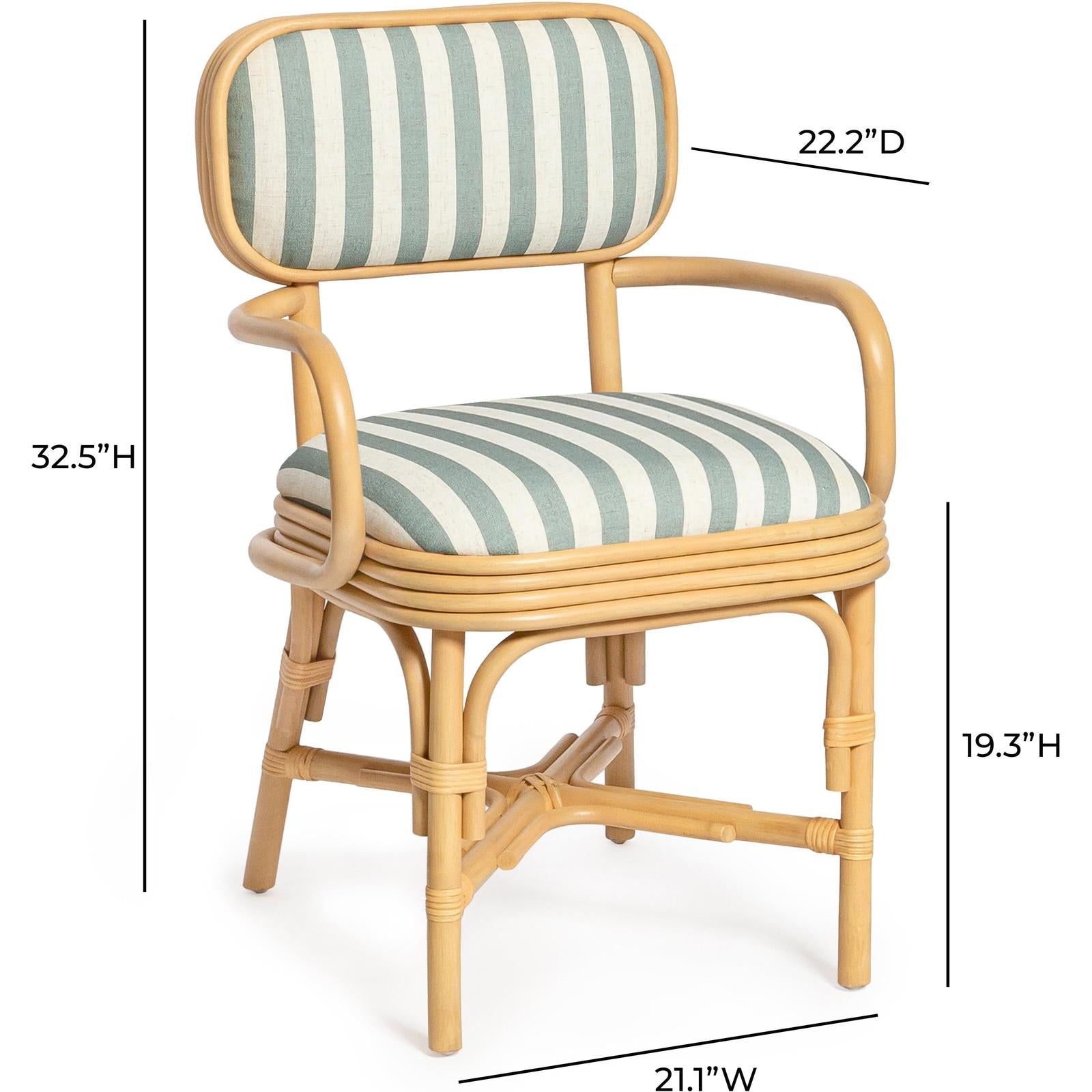 TOV Furniture Dorine Striped Performance Linen & Rattan Dining Armchair