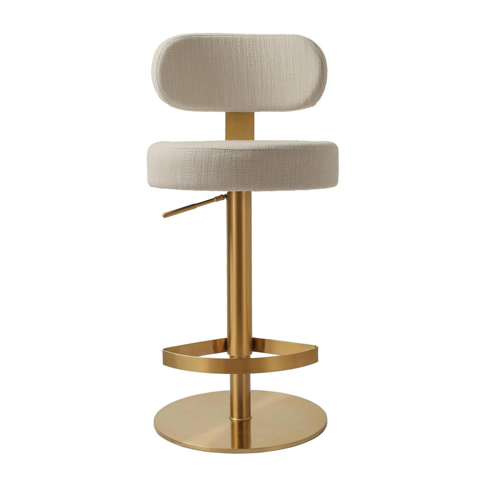 TOV Furniture Primrose Cream Textured Performance Fabric Adjustable Stool