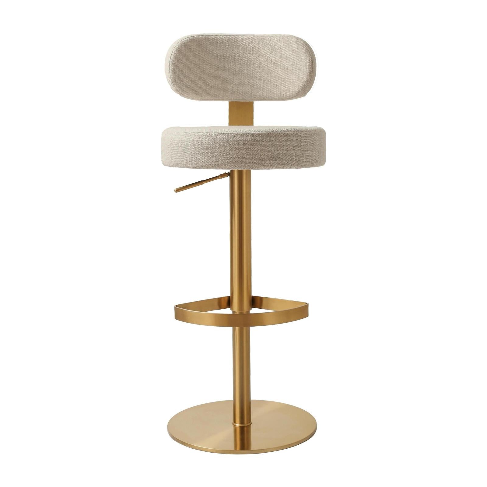 TOV Furniture Primrose Cream Textured Performance Fabric Adjustable Stool