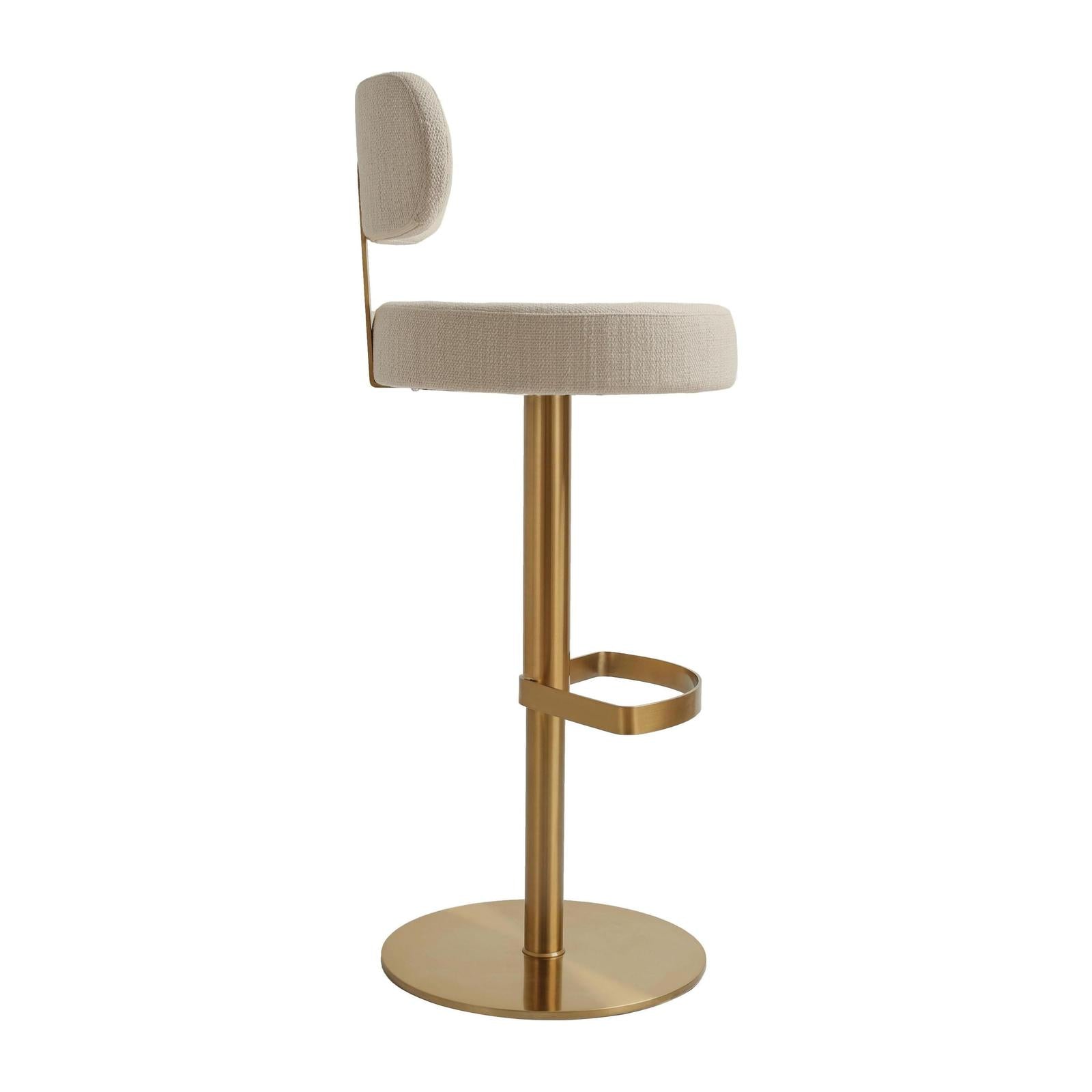 TOV Furniture Primrose Cream Textured Performance Fabric Adjustable Stool