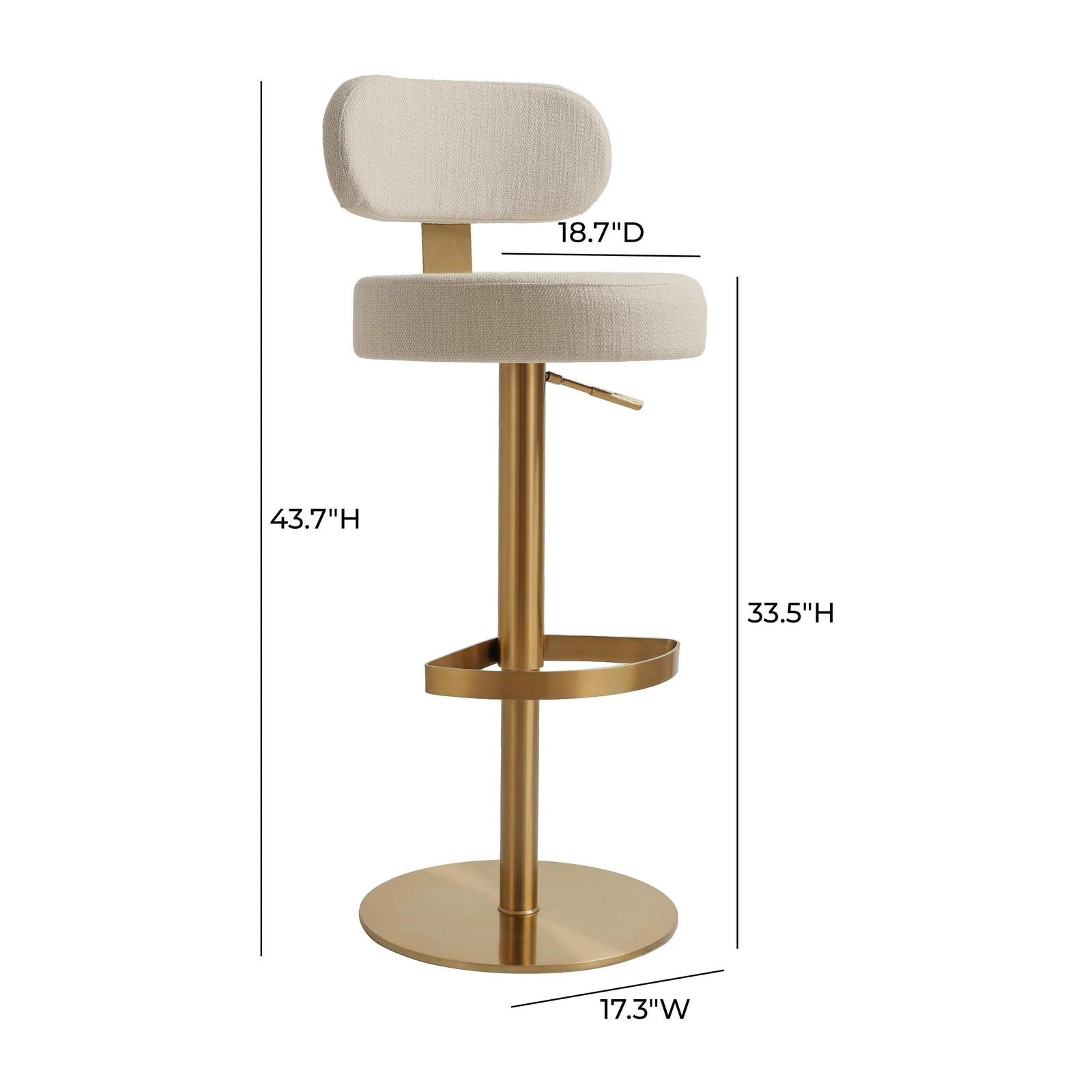 TOV Furniture Primrose Cream Textured Performance Fabric Adjustable Stool