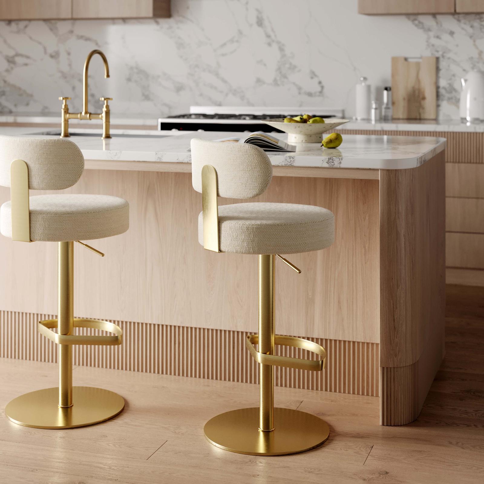 TOV Furniture Primrose Cream Textured Performance Fabric Adjustable Stool