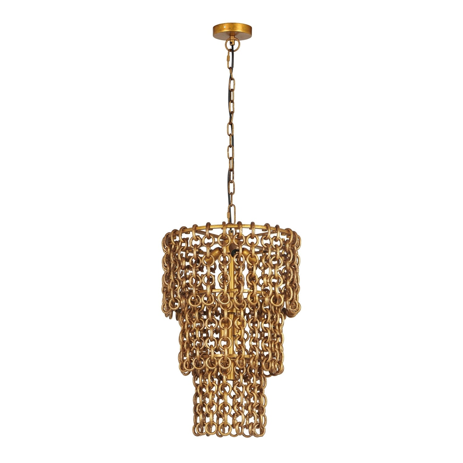 TOV Furniture Nirsa Brass Chain Link 3-Tier Chandelier