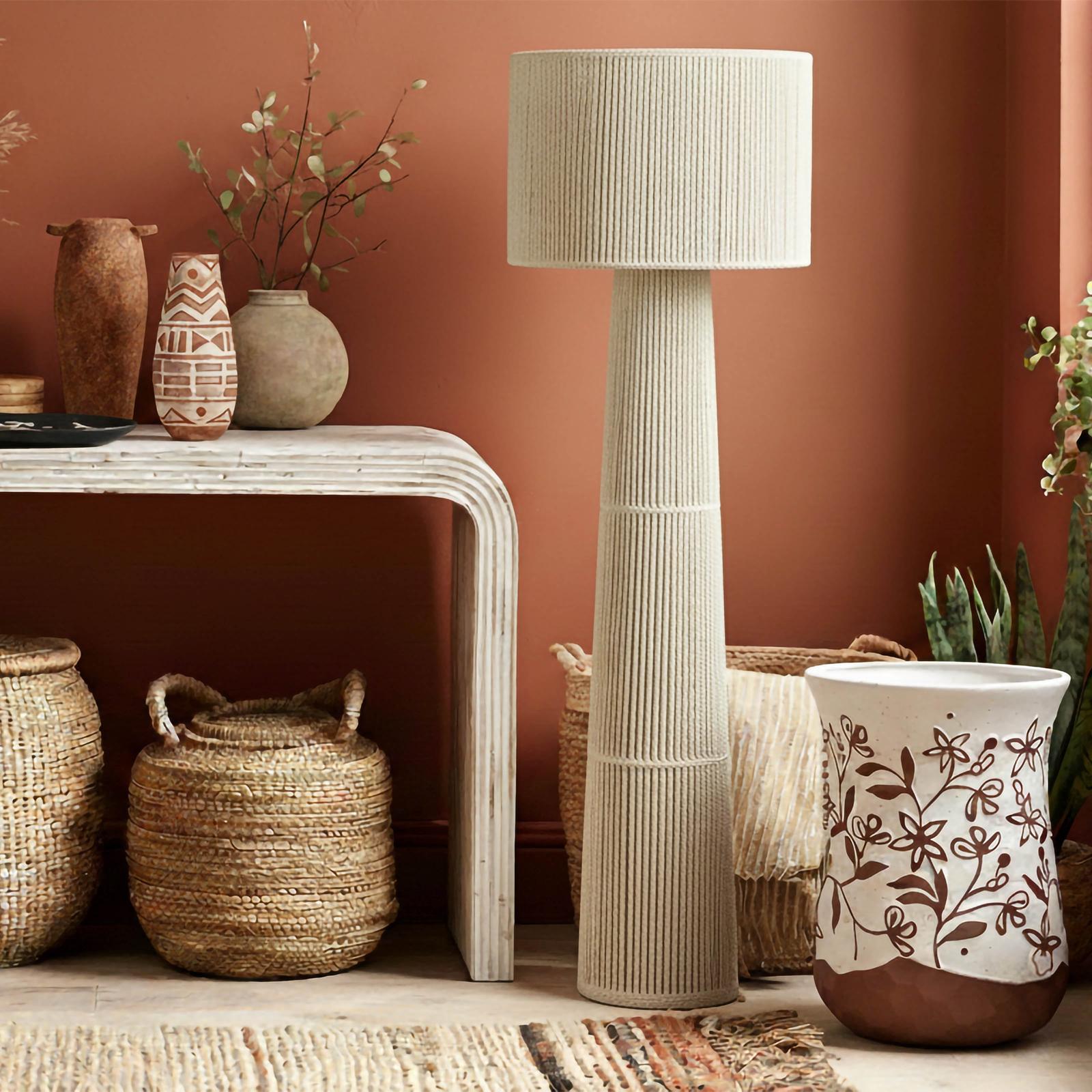 TOV Furniture Tapered Natural Chenille Fiber Floor Lamp