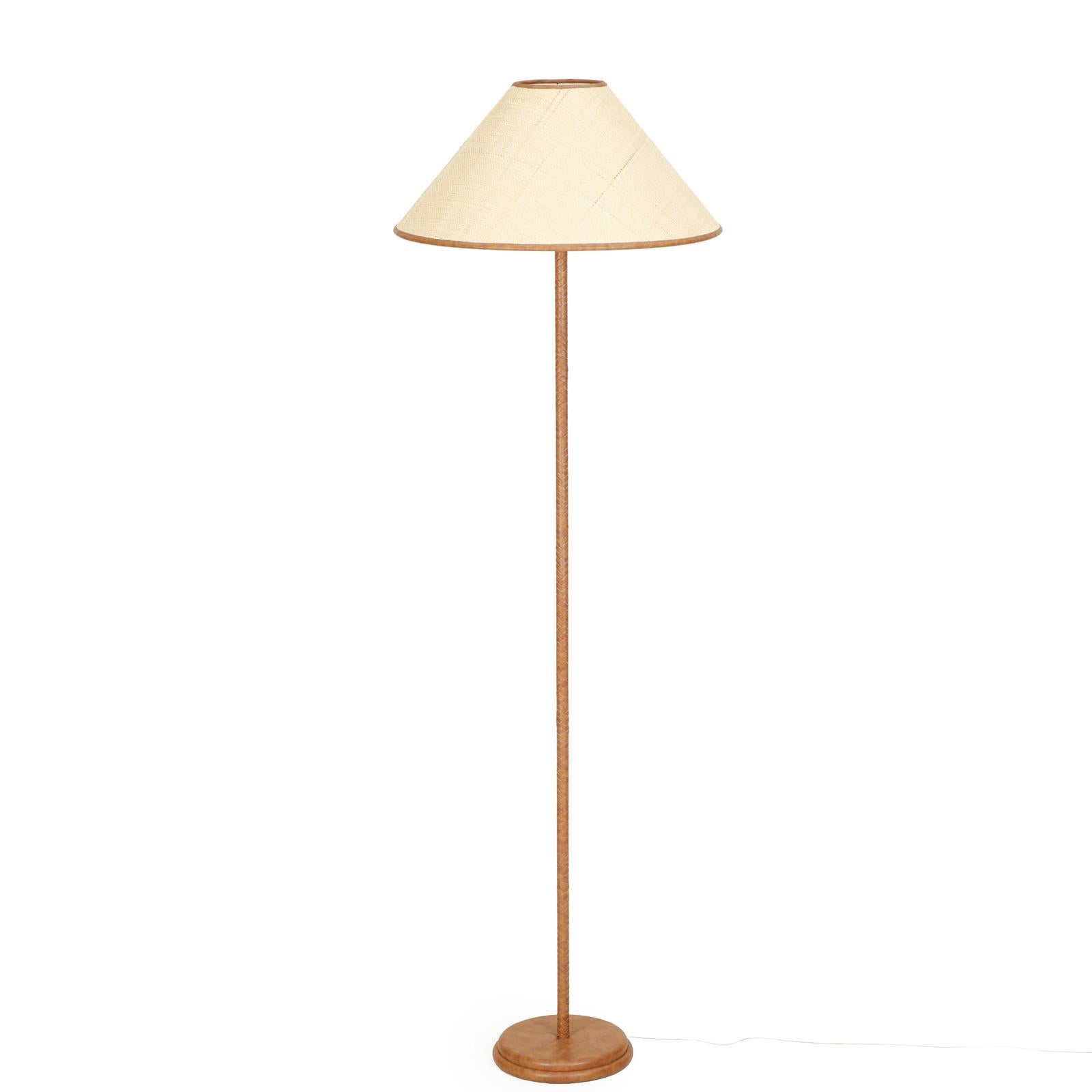 TOV Furniture Keria Natural Vegan Leather and Raffia Contract-Grade Floor Lamp