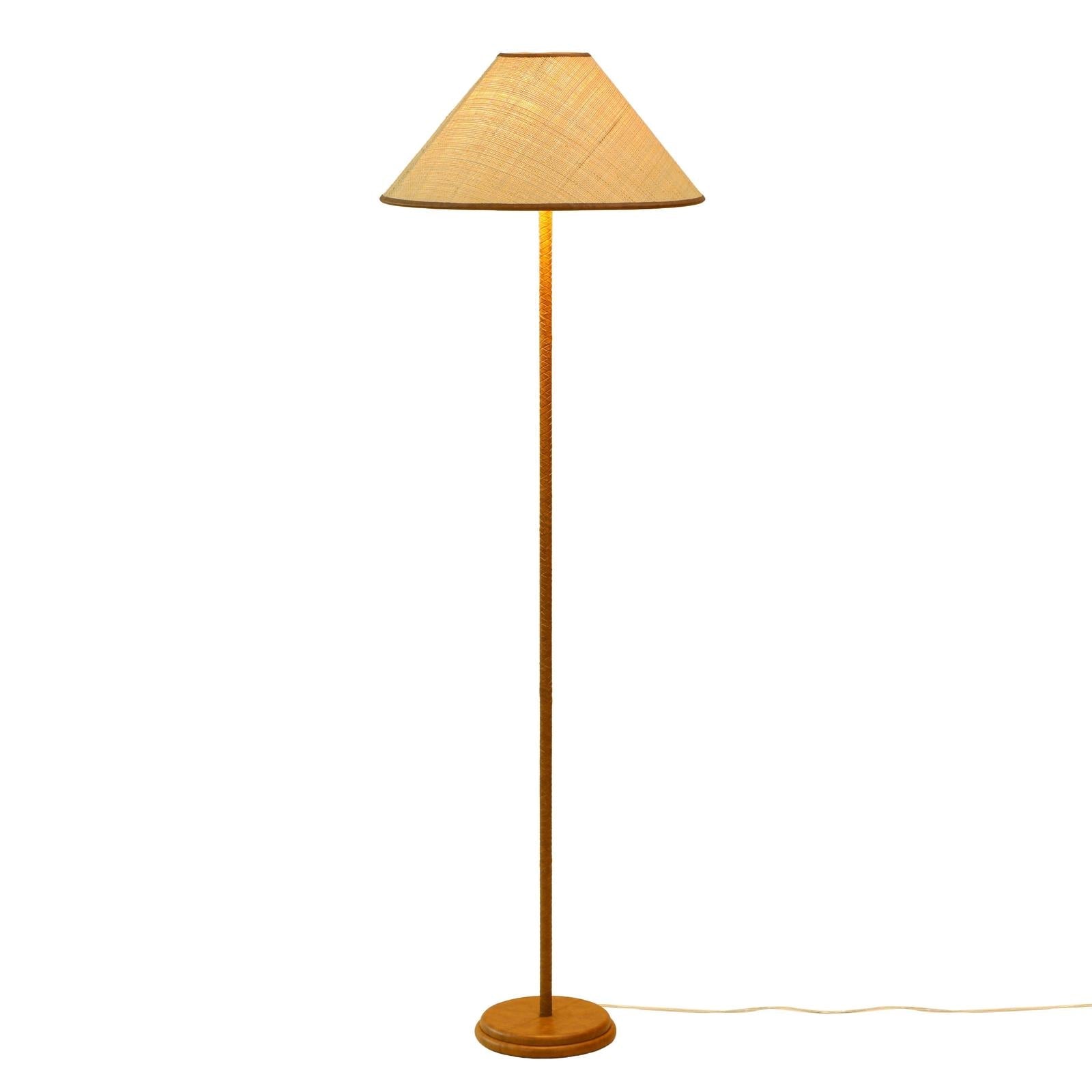 TOV Furniture Keria Natural Vegan Leather and Raffia Contract-Grade Floor Lamp