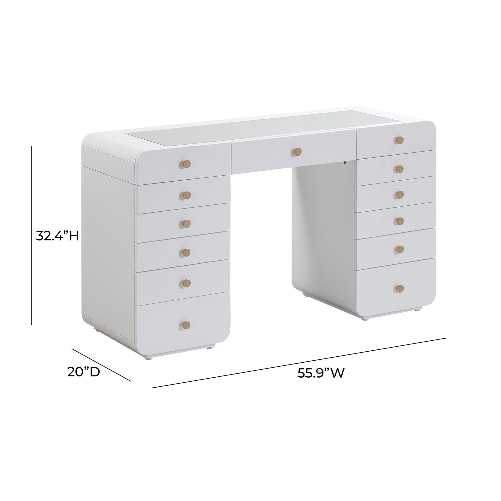 TOV Furniture Hollywood White Desk with Vanity Mirror