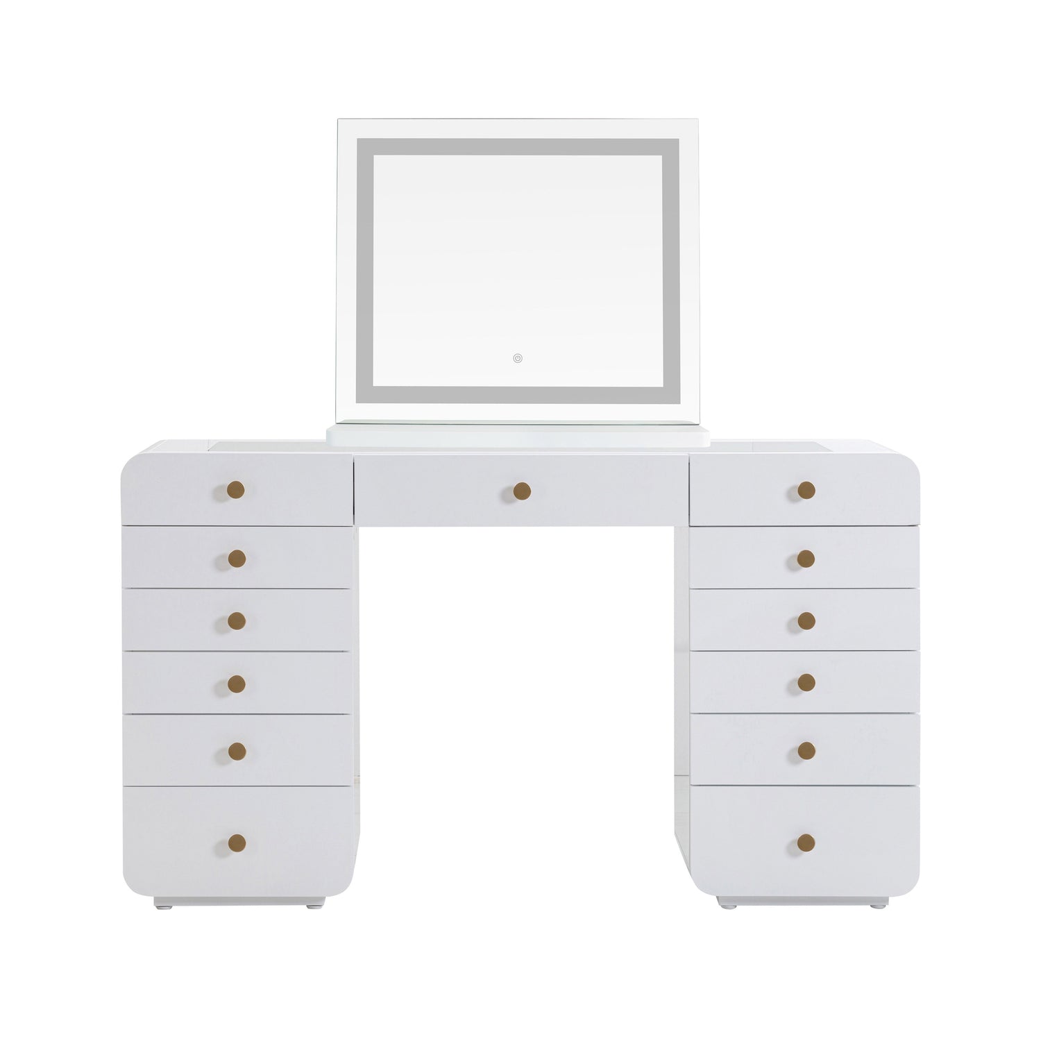 TOV Furniture Hollywood 56" White Desk with LED Panel Vanity Mirror