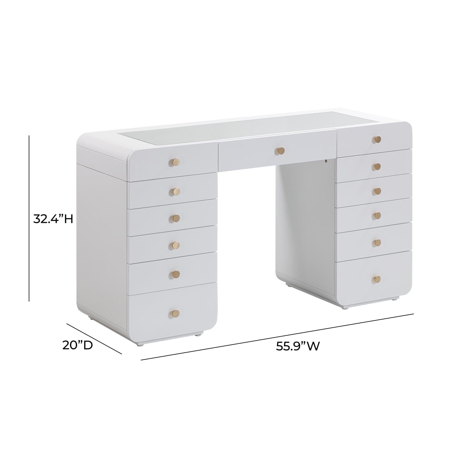 TOV Furniture Hollywood White Desk with Vanity Mirror