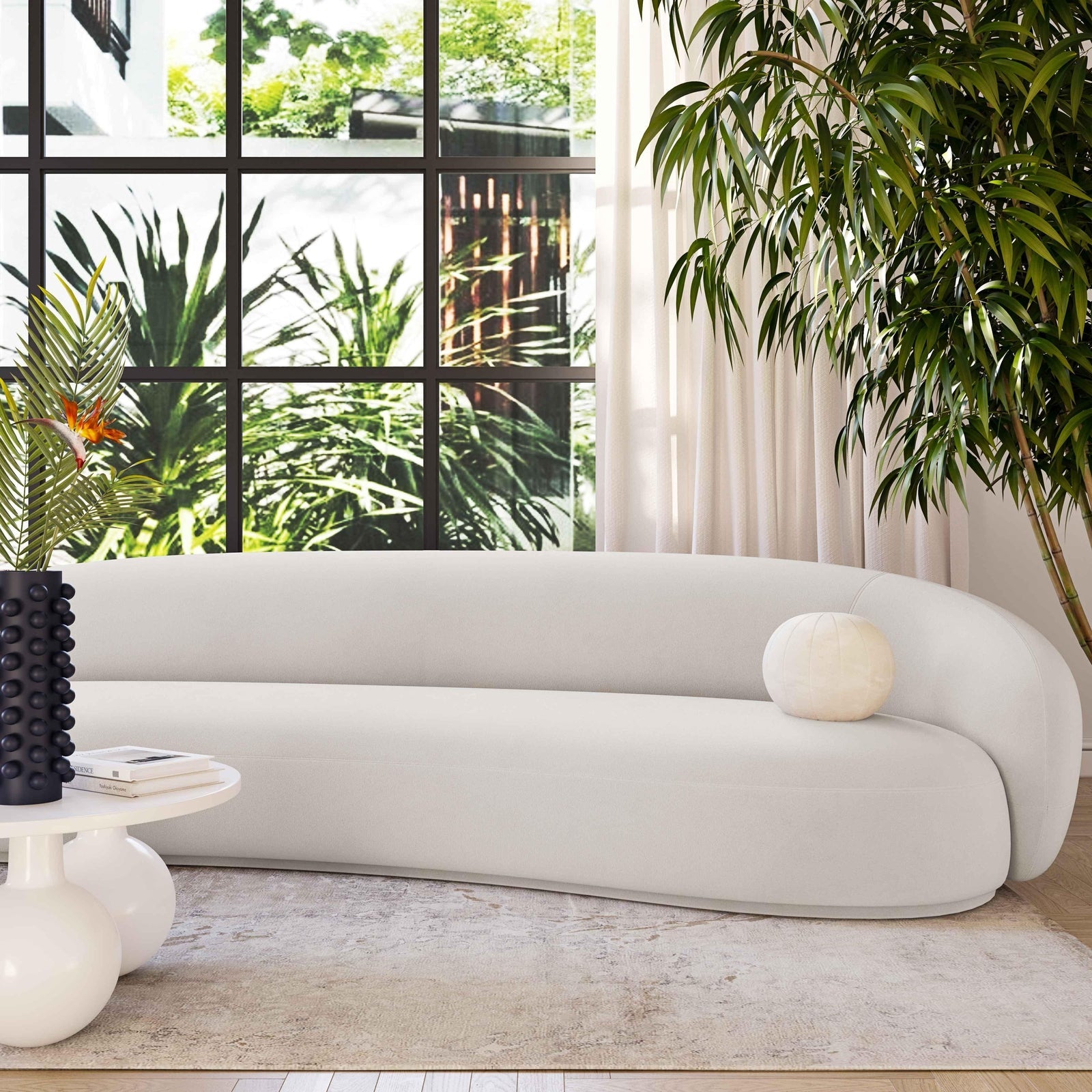 TOV Furniture Kendall Cream Velvet 120 Inch Sofa