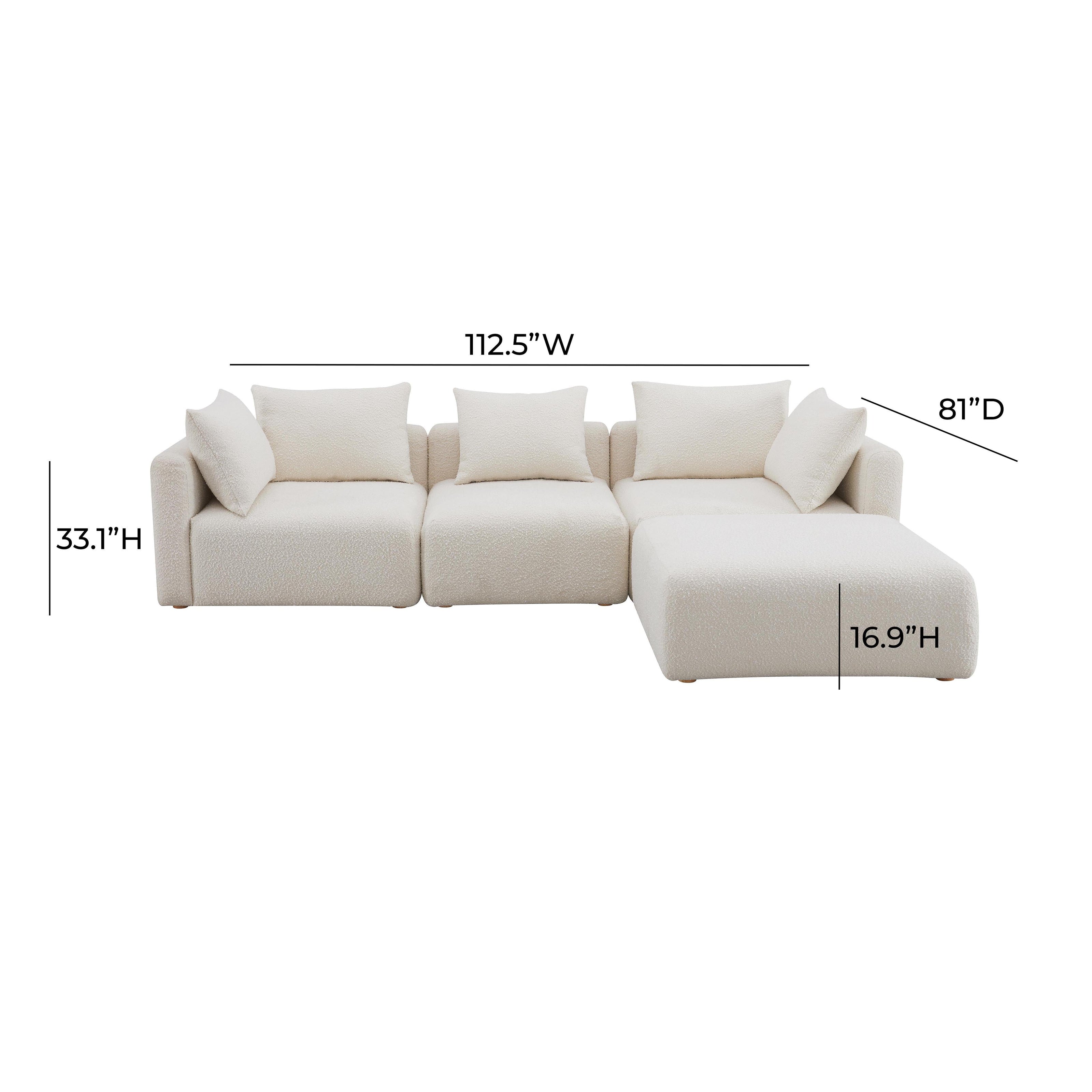 TOV Furniture Hangover Cream Boucle 4-Piece Modular Sectional