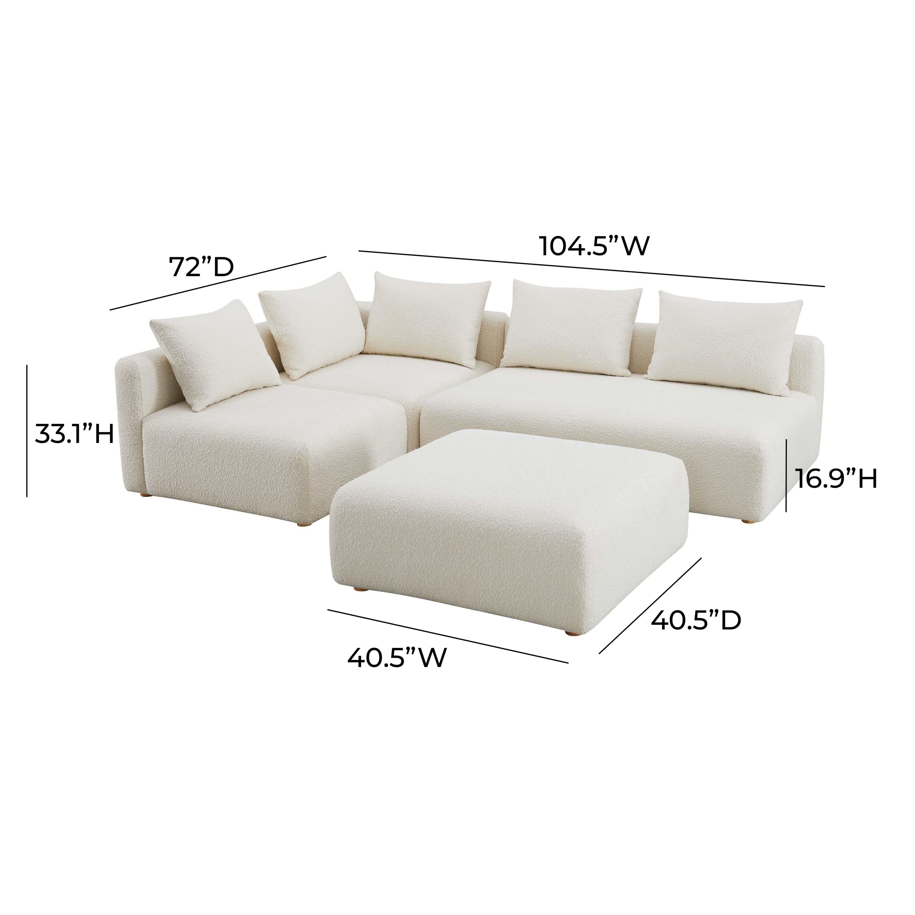 TOV Furniture Hangover Cream Boucle 4-Piece Modular Chaise Sectional