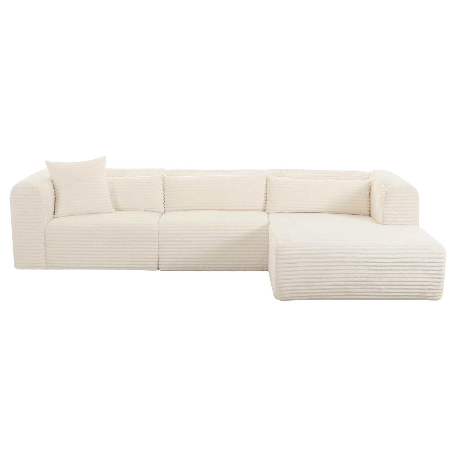 TOV Furniture Tarra Fluffy Oversized Cream Corduroy Modular Sectional