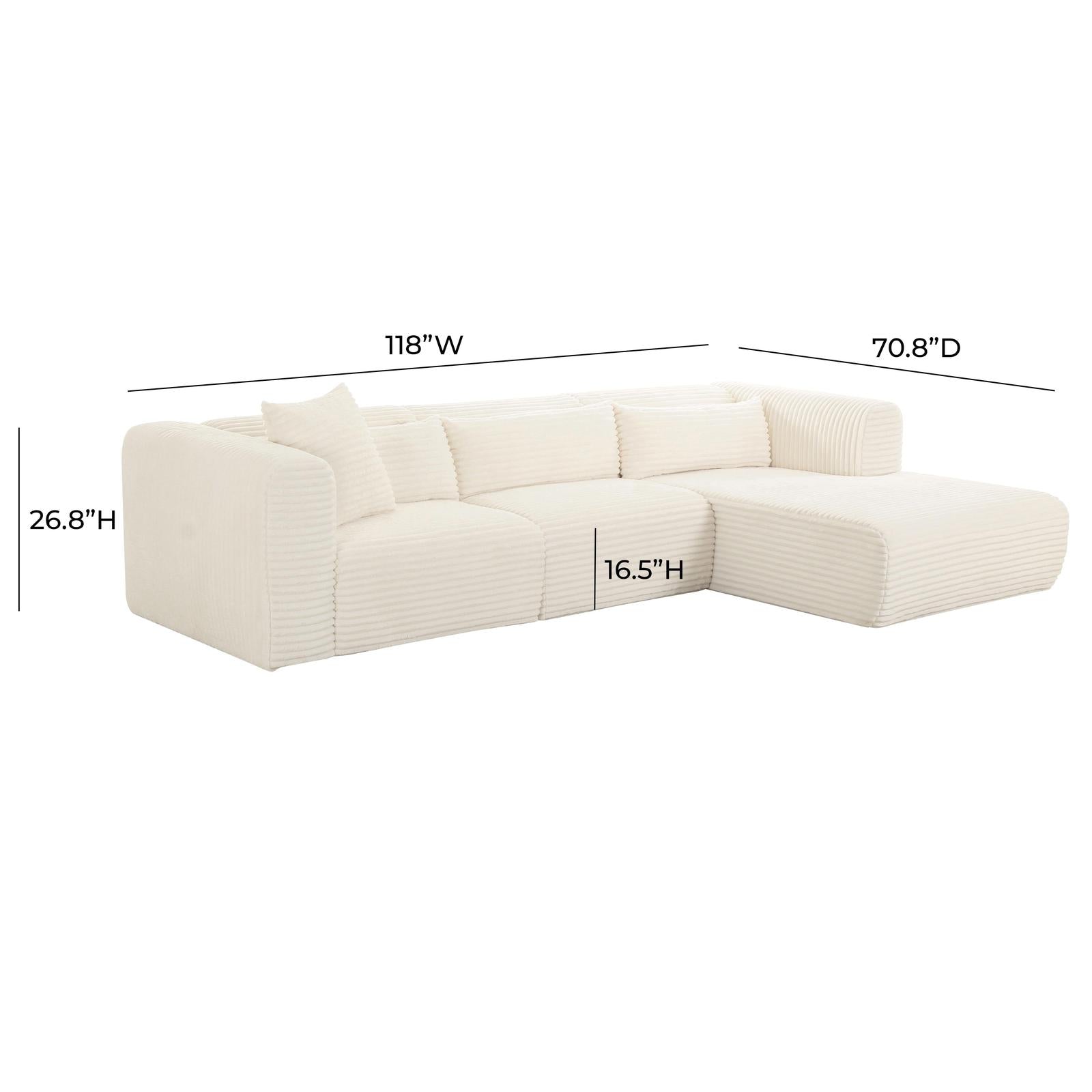 TOV Furniture Tarra Fluffy Oversized Cream Corduroy Modular Sectional