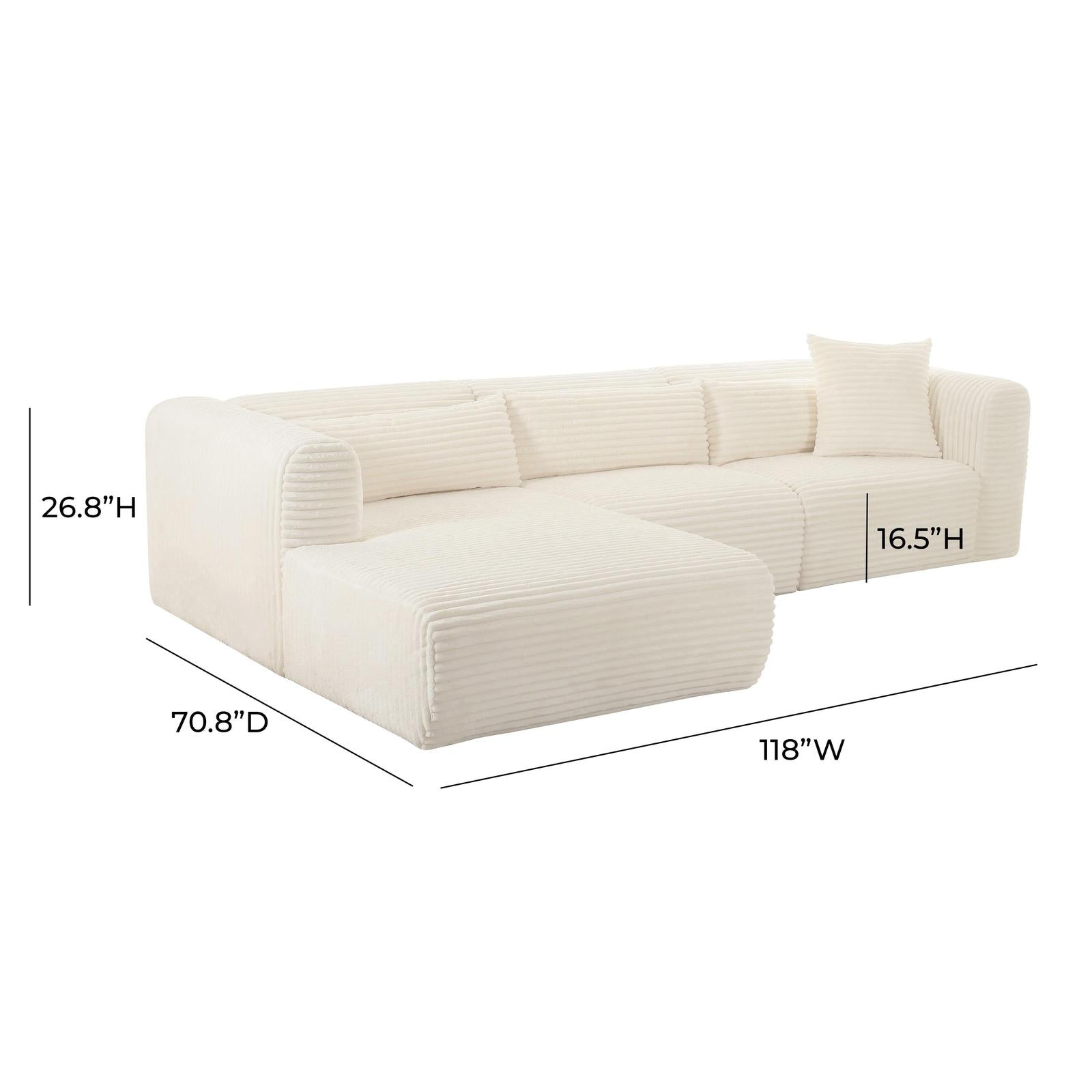 TOV Furniture Tarra Fluffy Oversized Cream Corduroy Modular Sectional