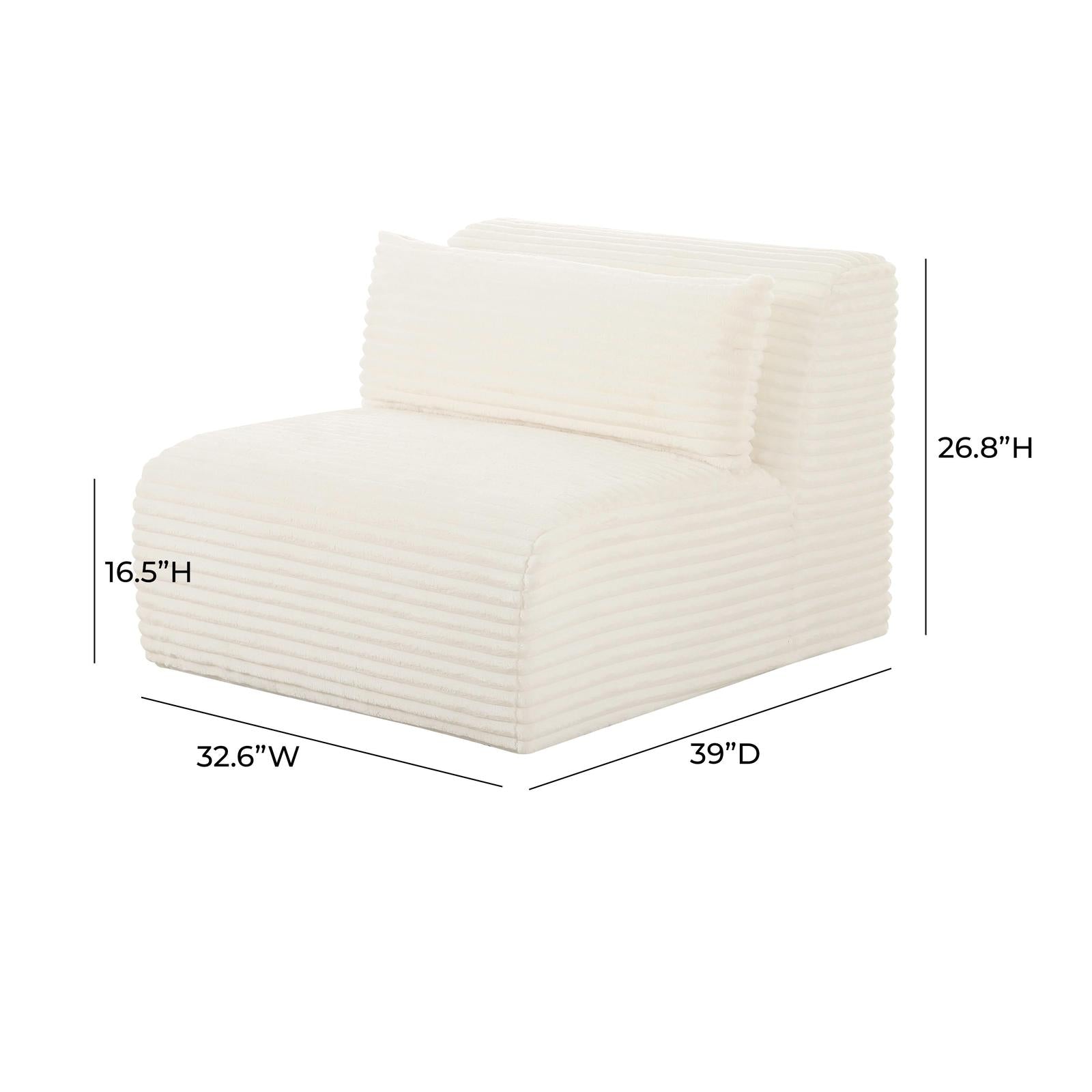 TOV Furniture Tarra Fluffy Oversized Cream Corduroy Modular Armless Chair
