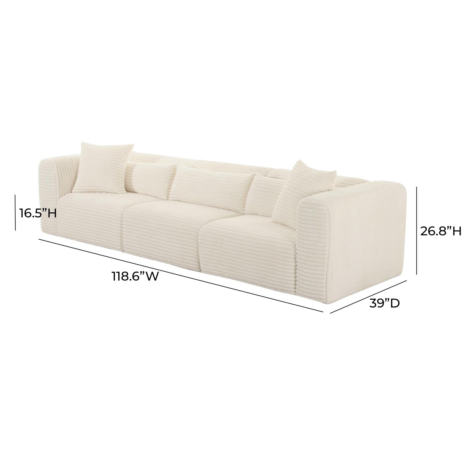 TOV Furniture Tarra Fluffy Oversized Cream Corduroy Modular Sofa