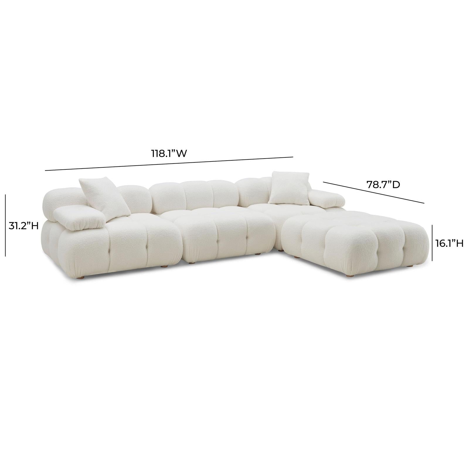 TOV Furniture Calliope Cream Vegan Shearling 4-piece Modular Sectional