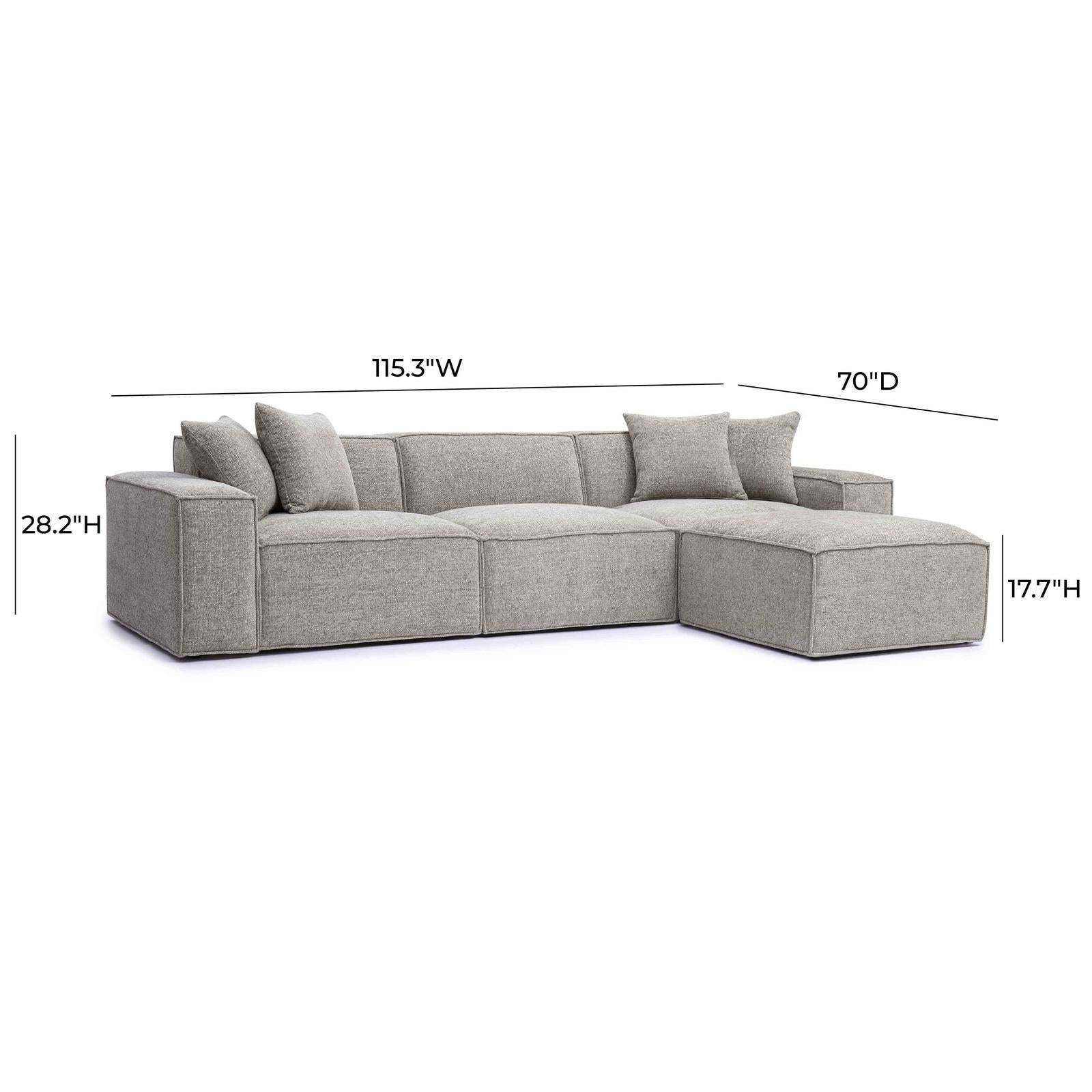 TOV Furniture Mindy 4-Piece Performance Chenille Basketweave Modular Sectional