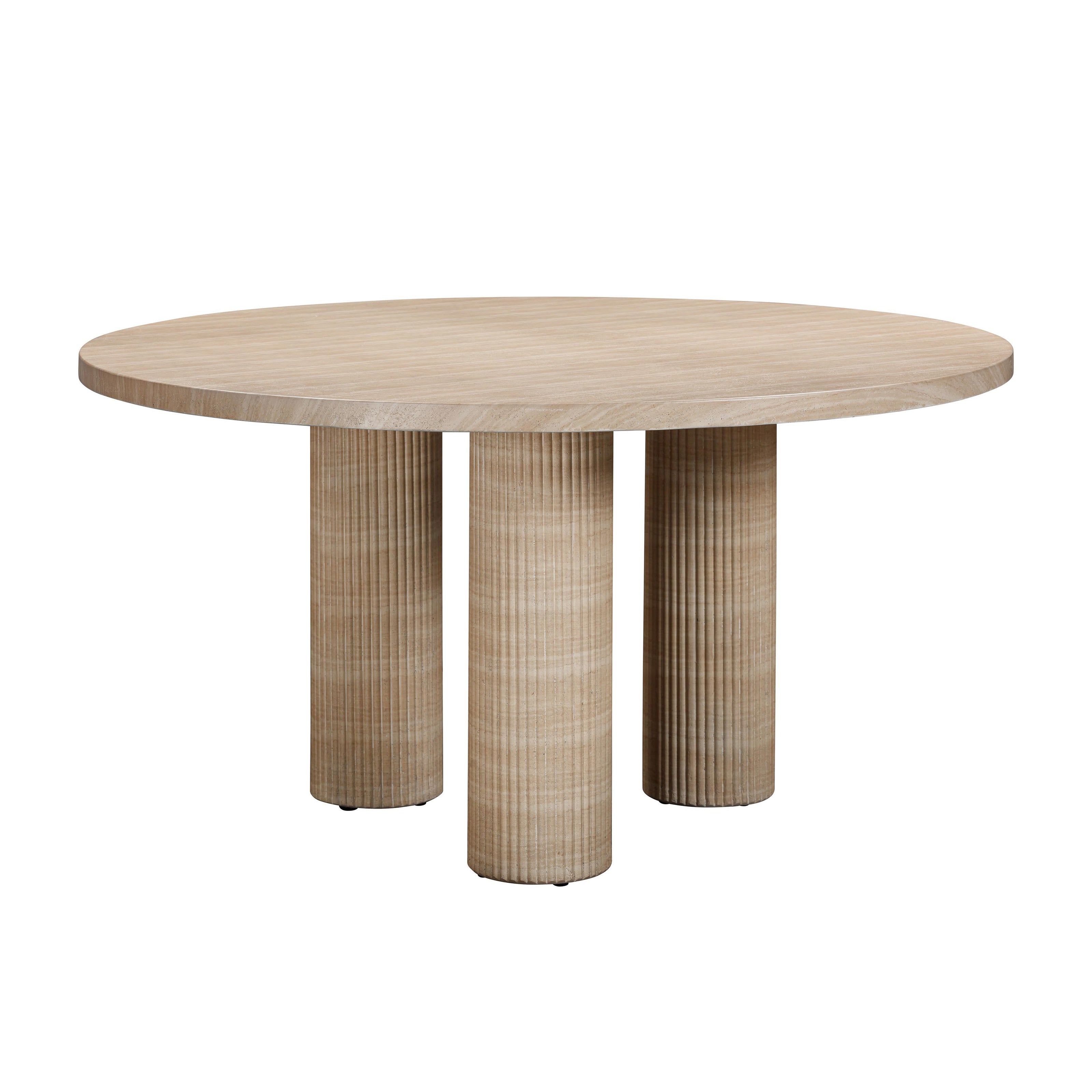 TOV Furniture Patti Textured Faux Travertine Indoor / Outdoor Round Dining Table