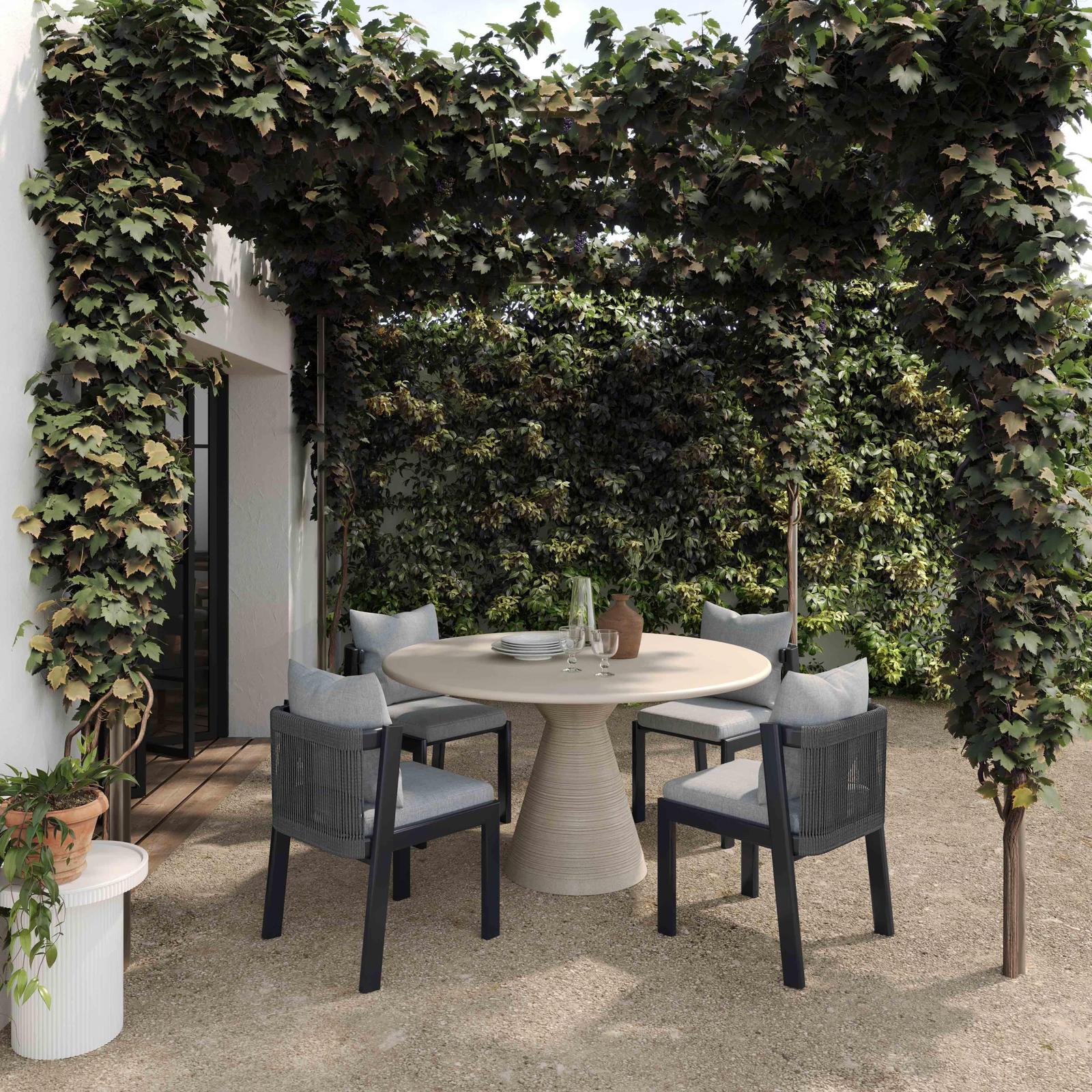 TOV Furniture Fern Beige Textured Faux Plaster Concrete Indoor / Outdoor Round Dining Table