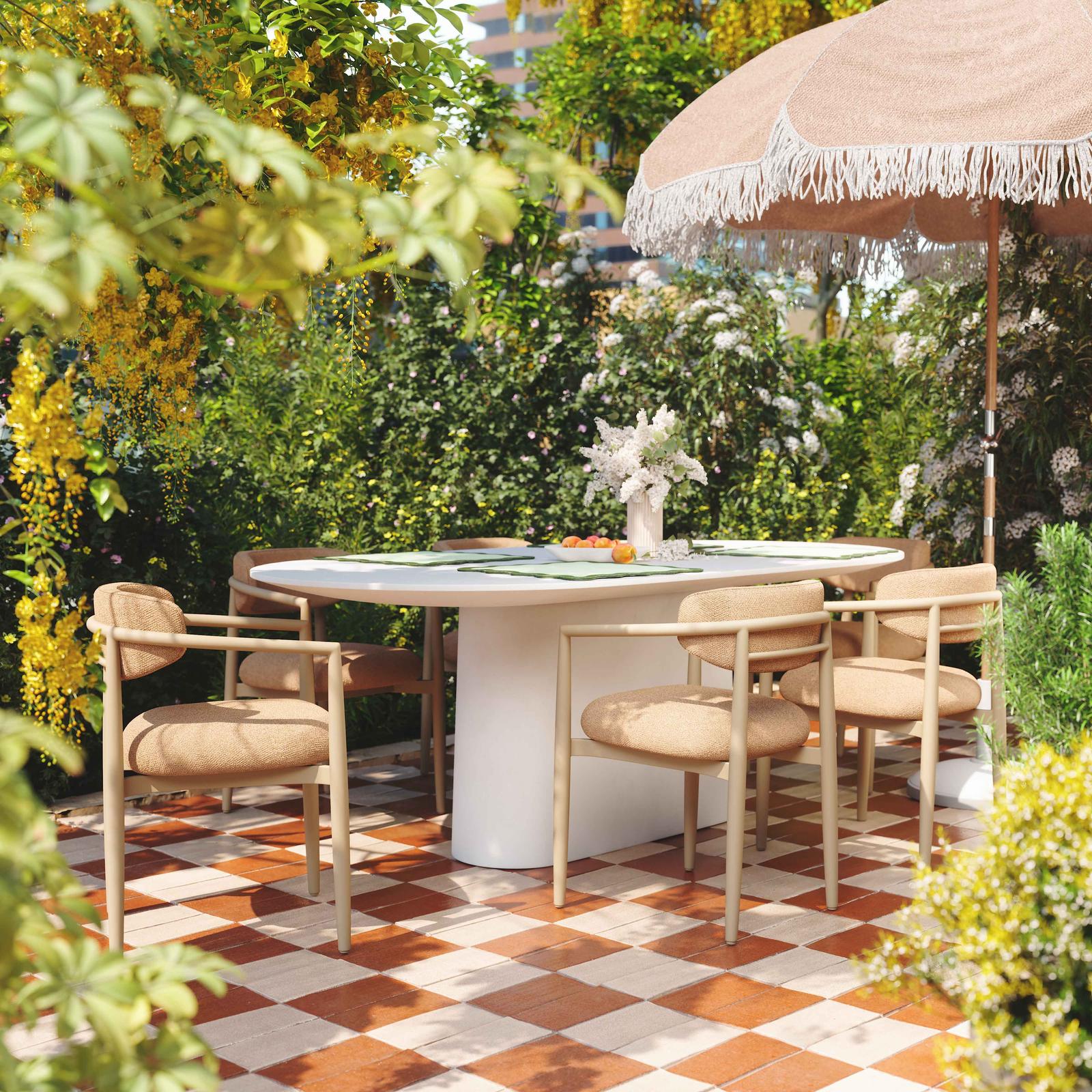 TOV Furniture Annika Textured Contract-Grade Fabric Outdoor Dining Arm Chair